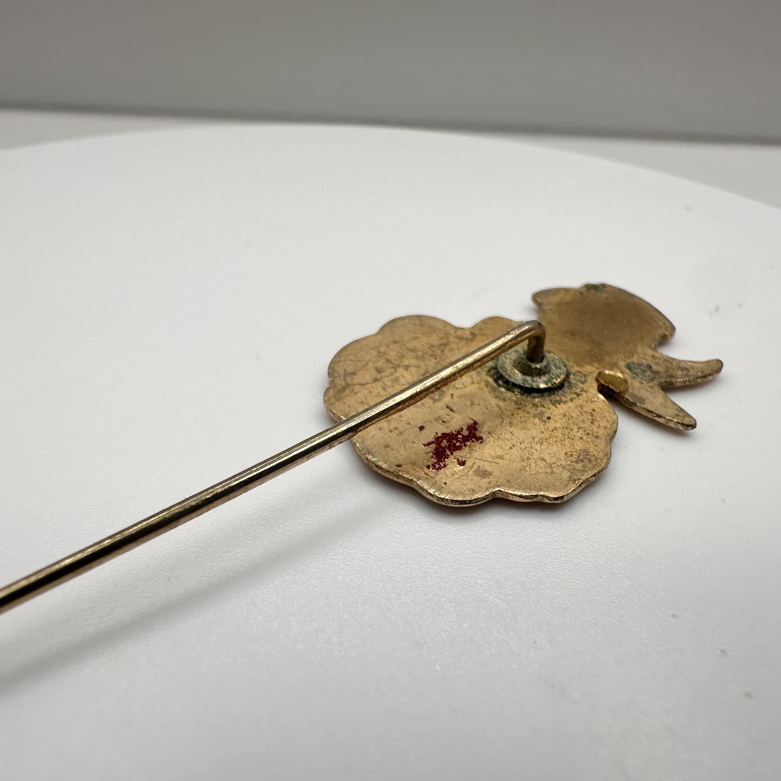 Vintage 80s 90s Angel On Cloud Stick Brooch Pin Gold Tone Enamel Jewelry - Thumbnail 6