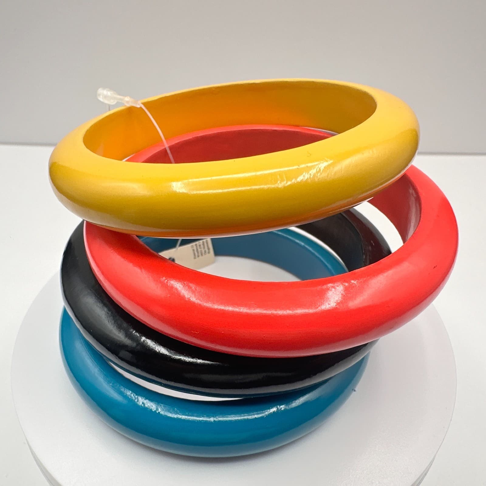 Vintage 90s Chunky Wooden Hand Bracelets Set Boho Women's Classic Jewelry - Thumbnail 2