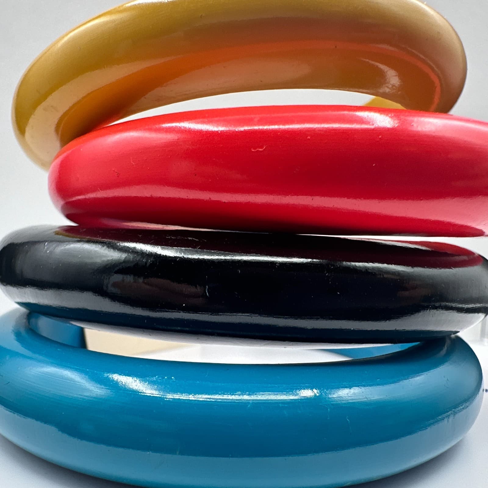 Vintage 90s Chunky Wooden Hand Bracelets Set Boho Women's Classic Jewelry - Thumbnail 5