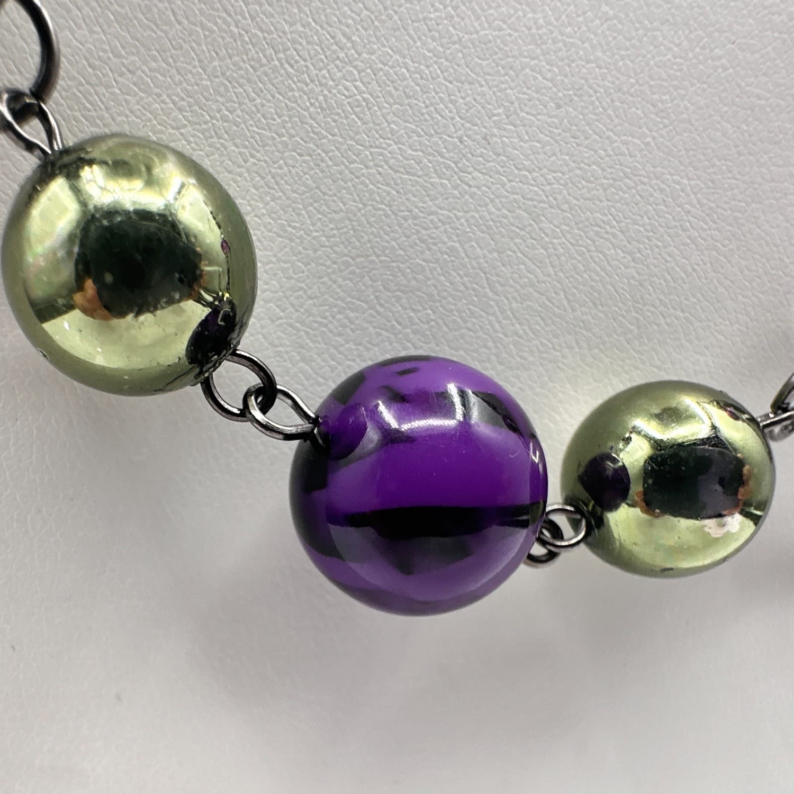 Vintage 90s Necklace Acrylic Beaded Silver Tone Boho Women's Classic Jewelry - Thumbnail 3