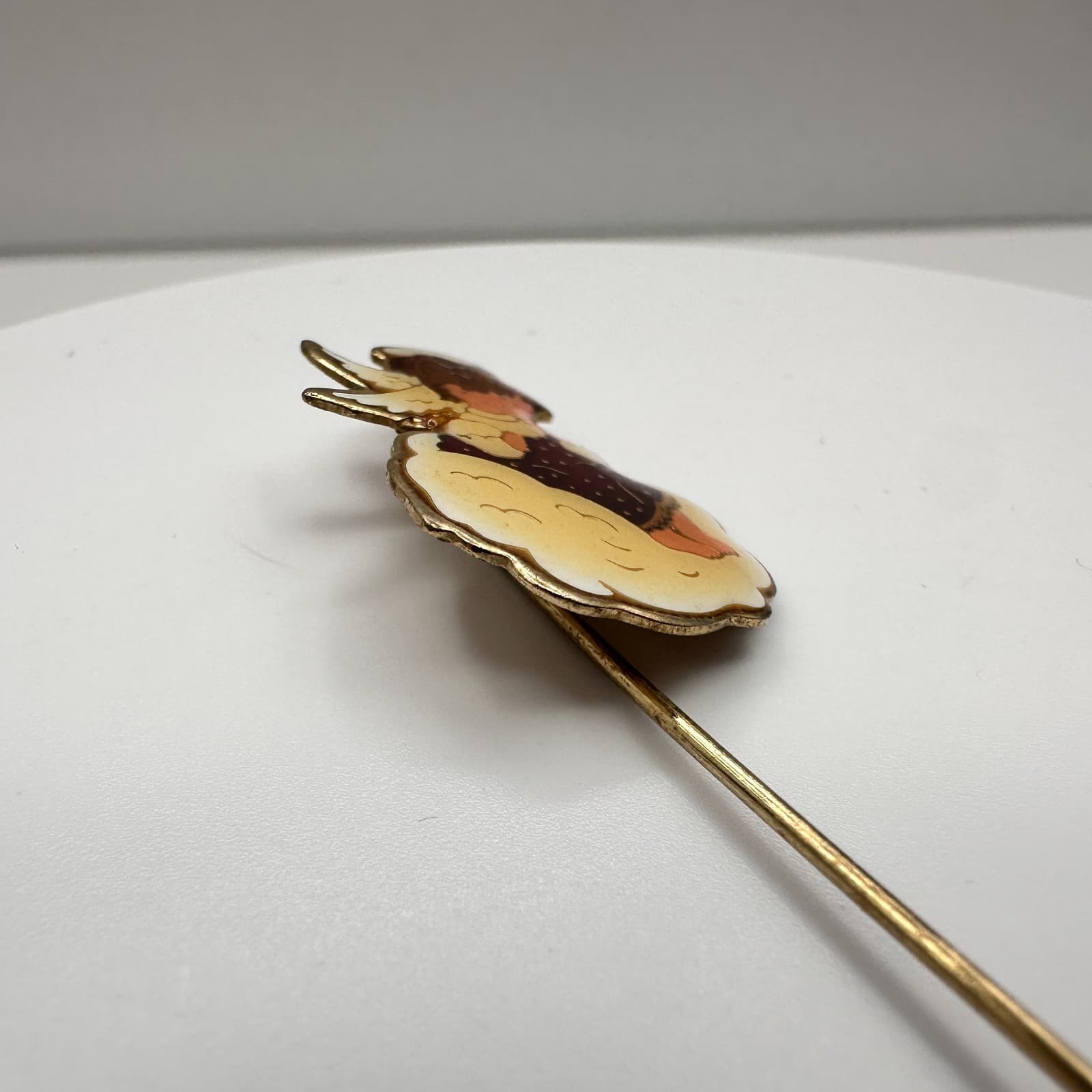 Vintage 80s 90s Angel On Cloud Stick Brooch Pin Gold Tone Enamel Jewelry - Thumbnail 4