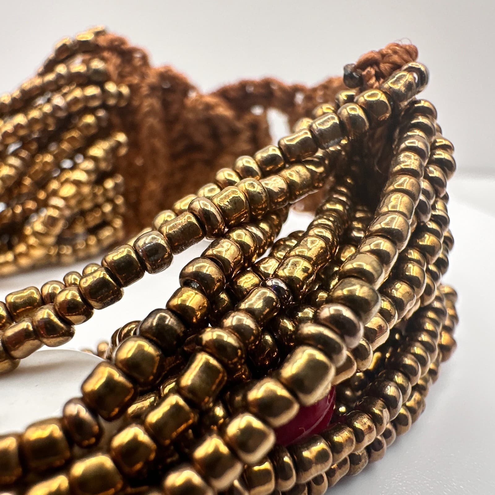 Vintage 90s Multi-Strand Bronze Beaded Bracelet Boho Heart Stone Charm Jewelry - Thumbnail 6