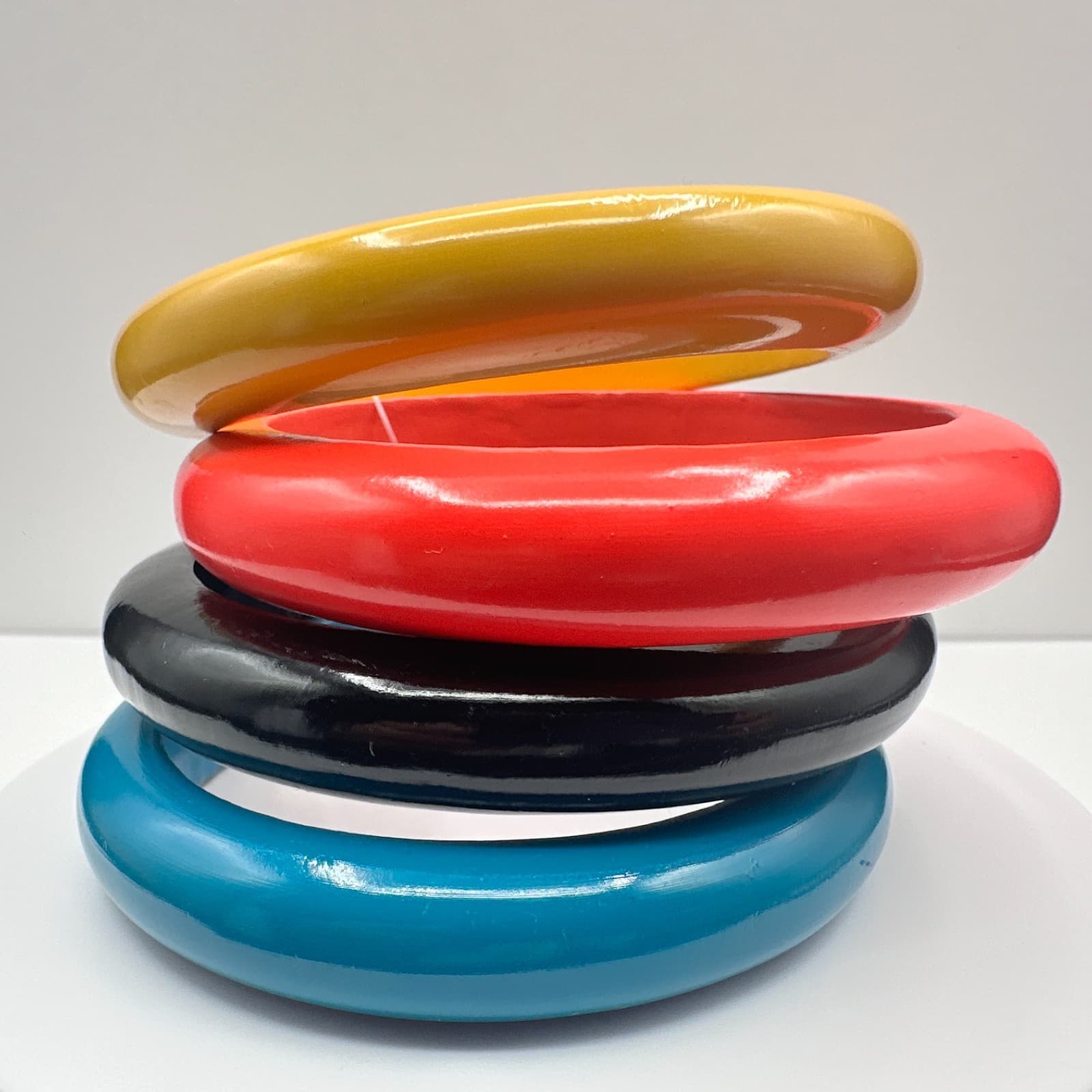 Vintage 90s Chunky Wooden Hand Bracelets Set Boho Women's Classic Jewelry - Image 1