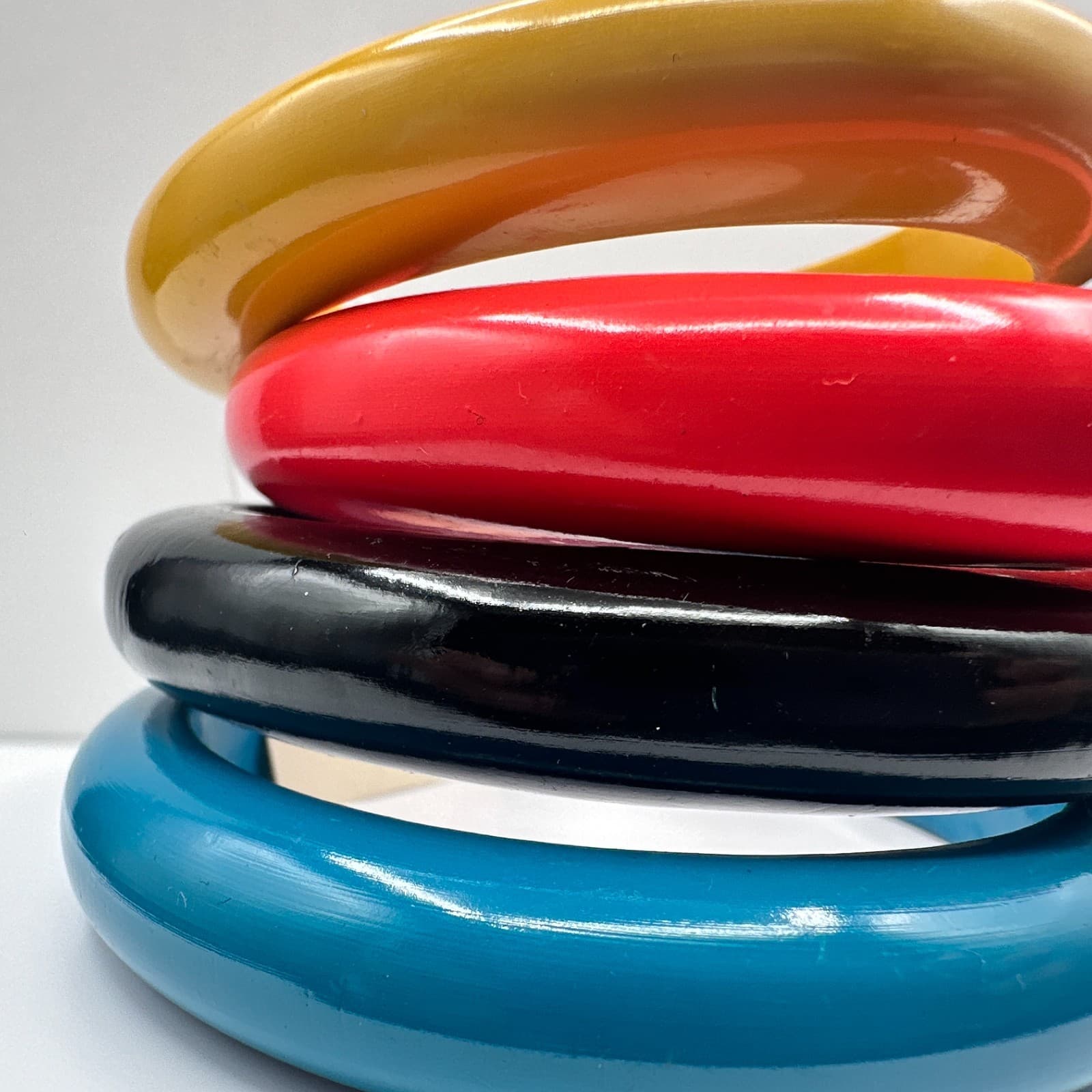 Vintage 90s Chunky Wooden Hand Bracelets Set Boho Women's Classic Jewelry - Thumbnail 4