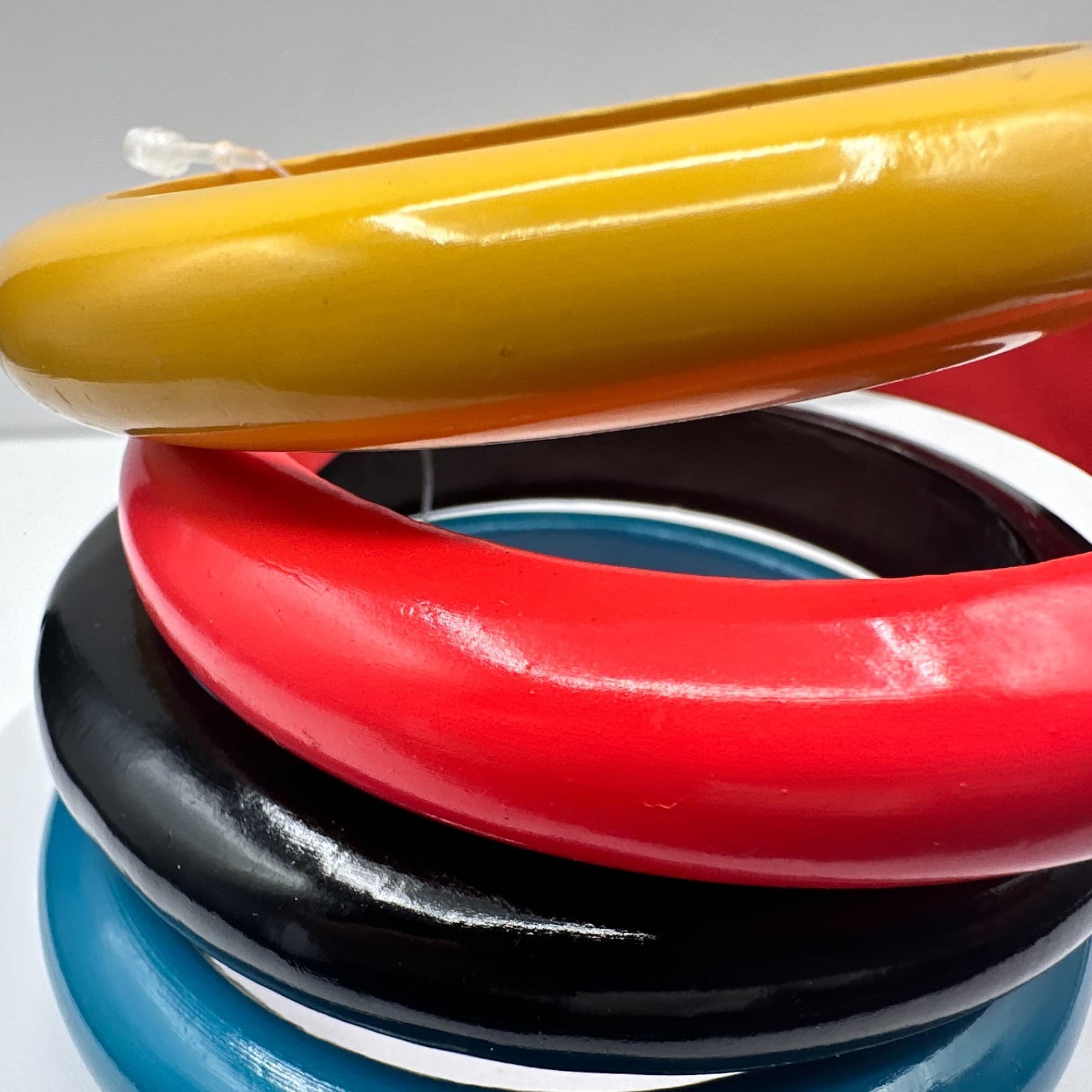 Vintage 90s Chunky Wooden Hand Bracelets Set Boho Women's Classic Jewelry - Thumbnail 3