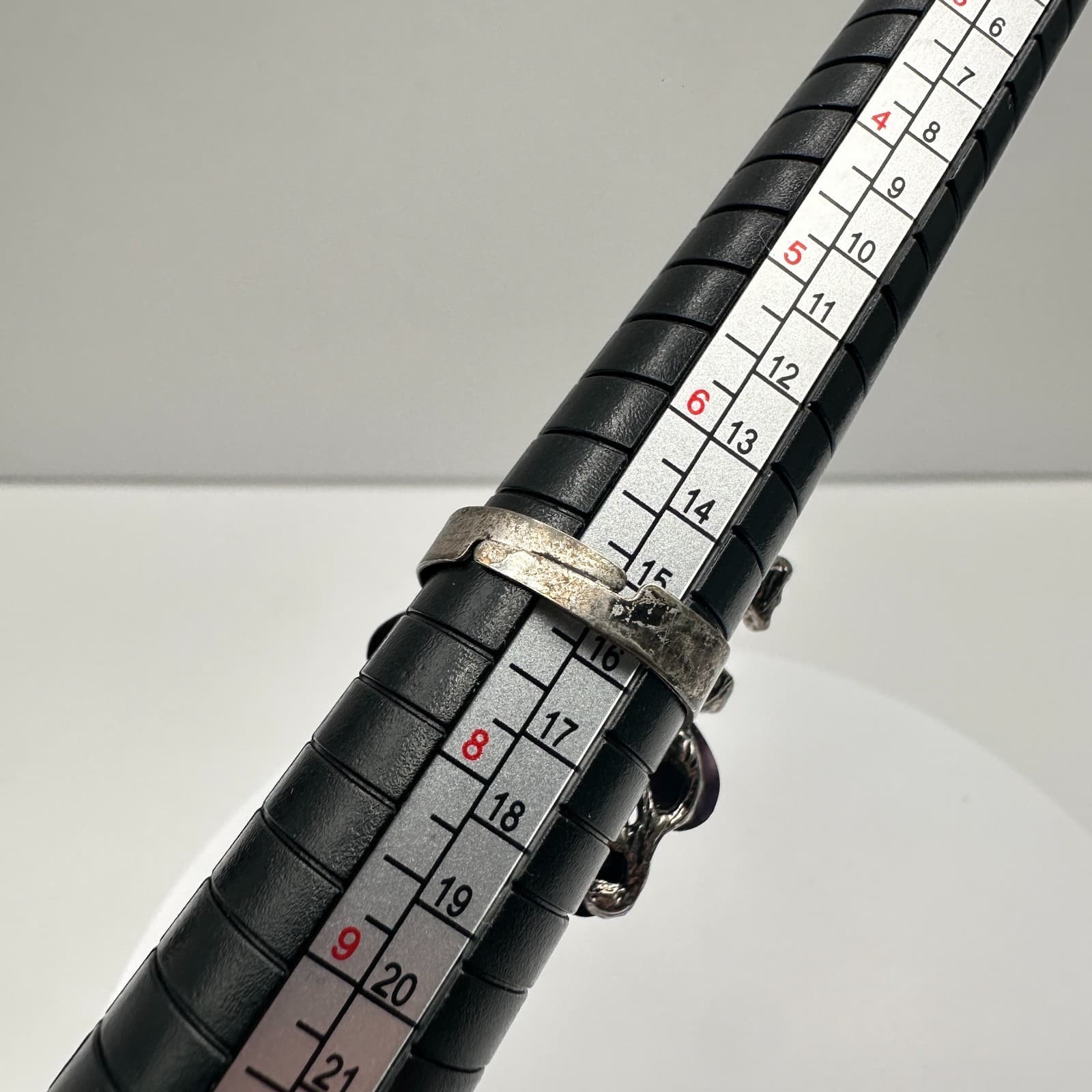 Vintage 90s Peacock Rhinestone Ring Purple Faux Stone Silver Tone Adjustable - Thumbnail 8