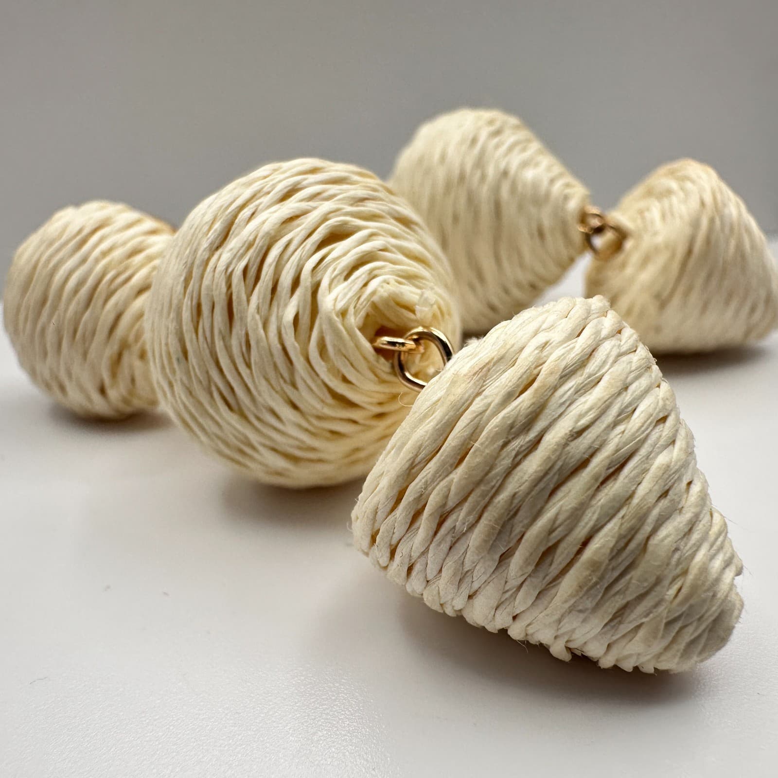 Vintage 90s Sugarfix Cream Raffia Lantern Drop Earrings Boho Geometric Dangle - Thumbnail 3