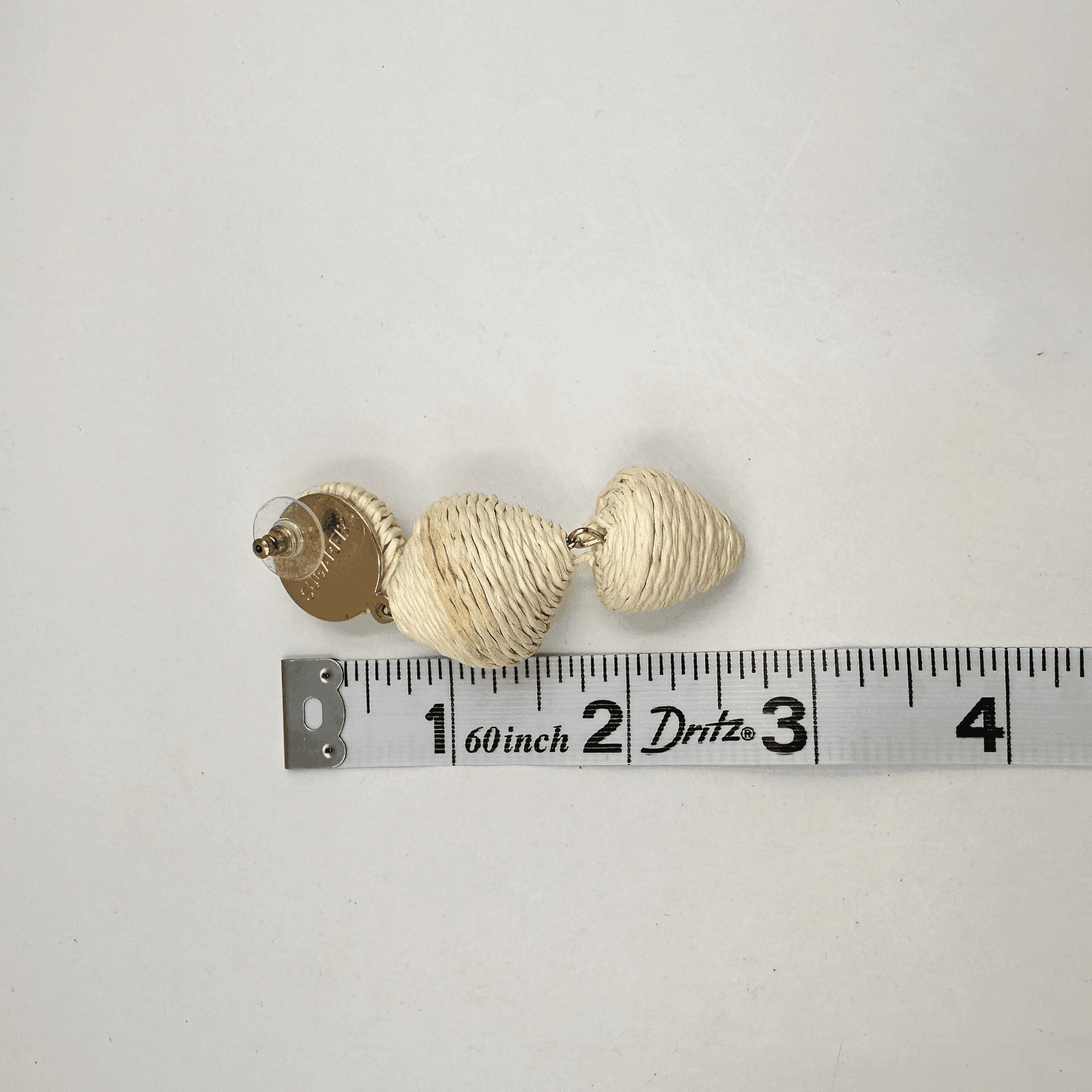 Vintage 90s Sugarfix Cream Raffia Lantern Drop Earrings Boho Geometric Dangle - Thumbnail 8