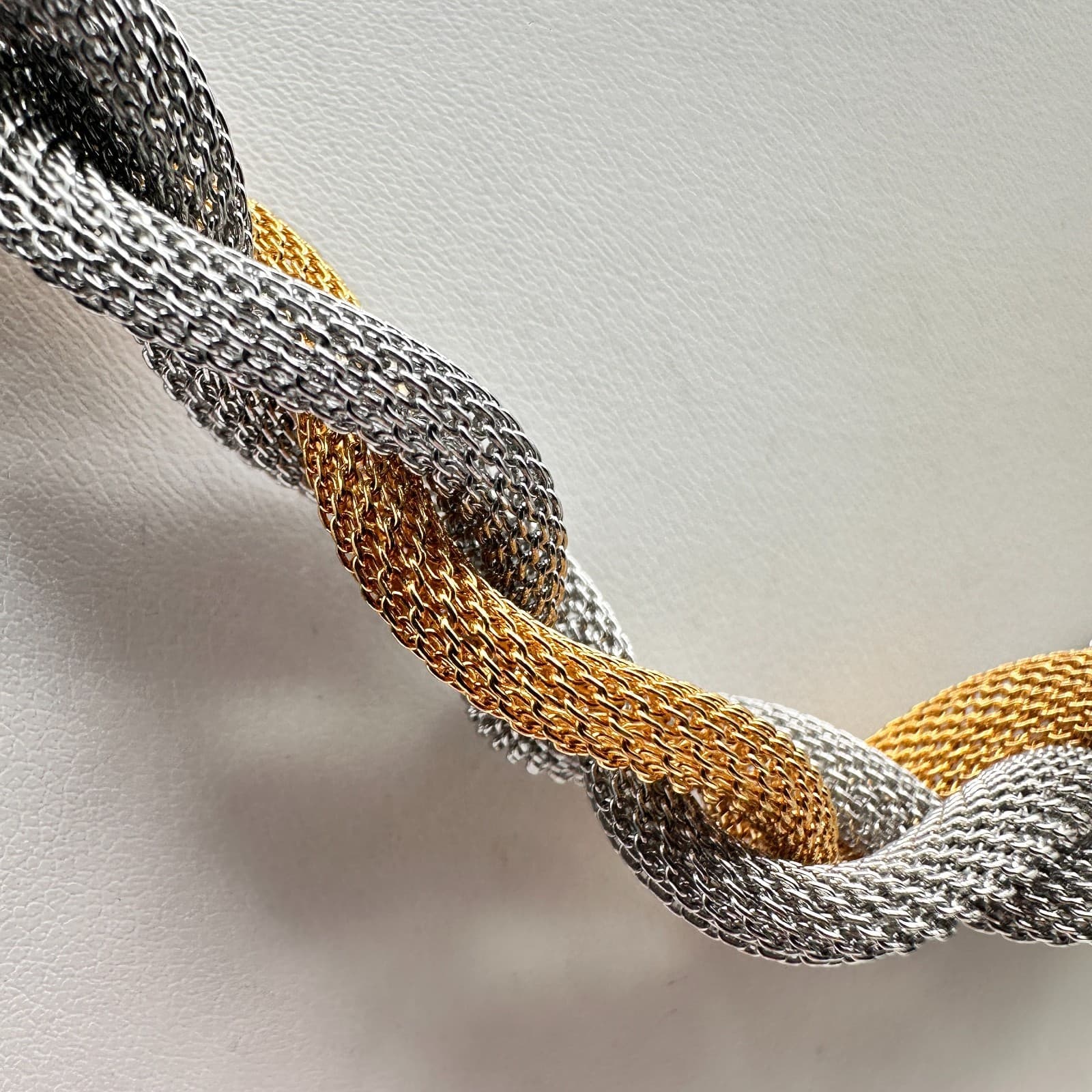 Vintage 90s Two Tone Twisted Mesh Multi-Strand Statement Necklace Jewelry - Thumbnail 3