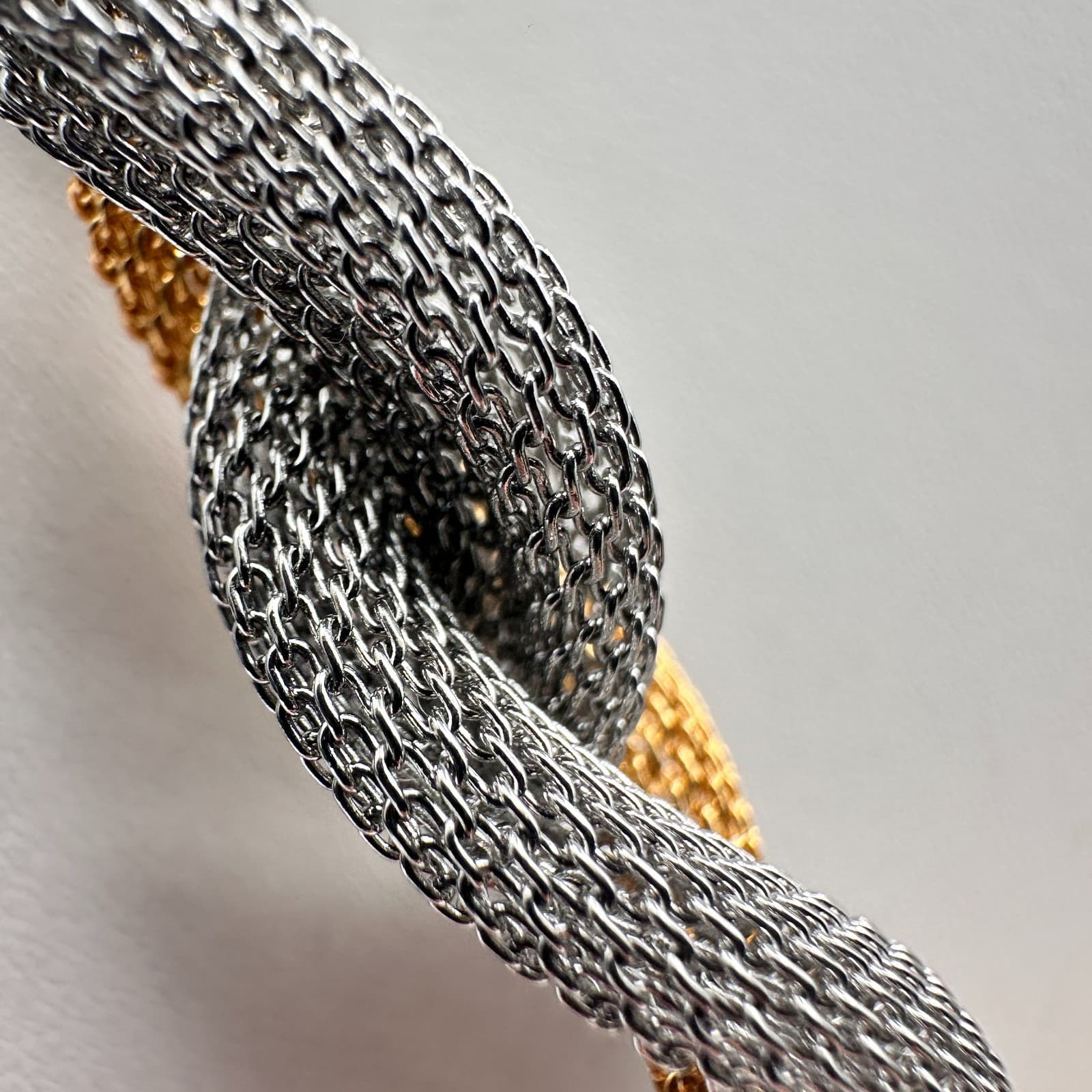 Vintage 90s Two Tone Twisted Mesh Multi-Strand Statement Necklace Jewelry - Thumbnail 5