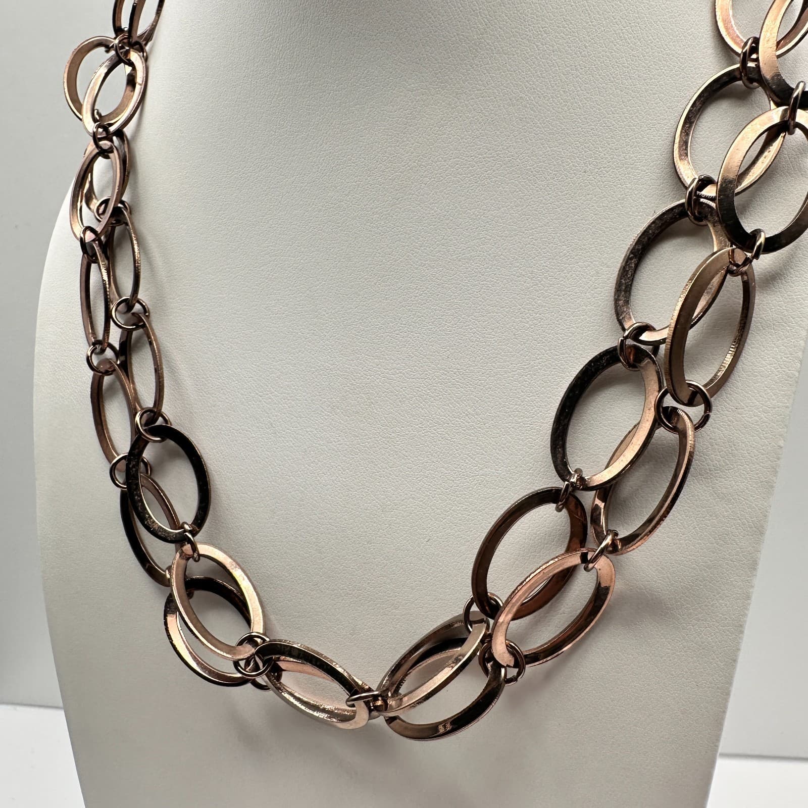 Vintage 90s Rose Gold Tone Chunky Oval Link Chain Statement Necklace Jewelry - Thumbnail 7