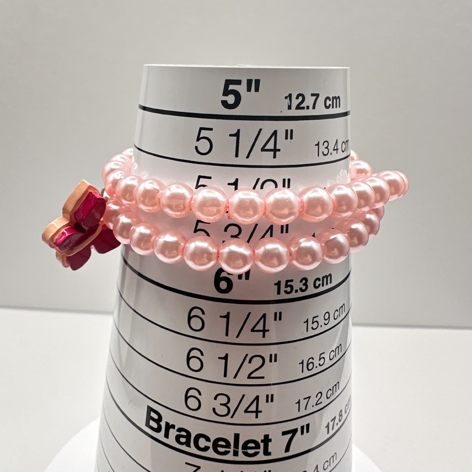 Vintage Y2K Pink Faux Pearl Double Strand Bracelet Butterfly Charm Boho Jewelry - Thumbnail 8