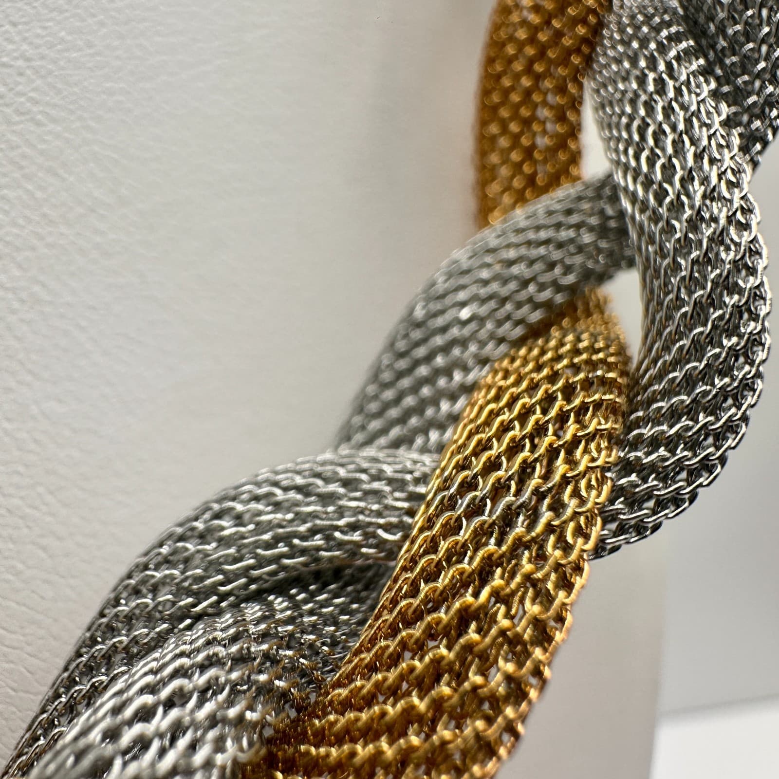 Vintage 90s Two Tone Twisted Mesh Multi-Strand Statement Necklace Jewelry - Thumbnail 6