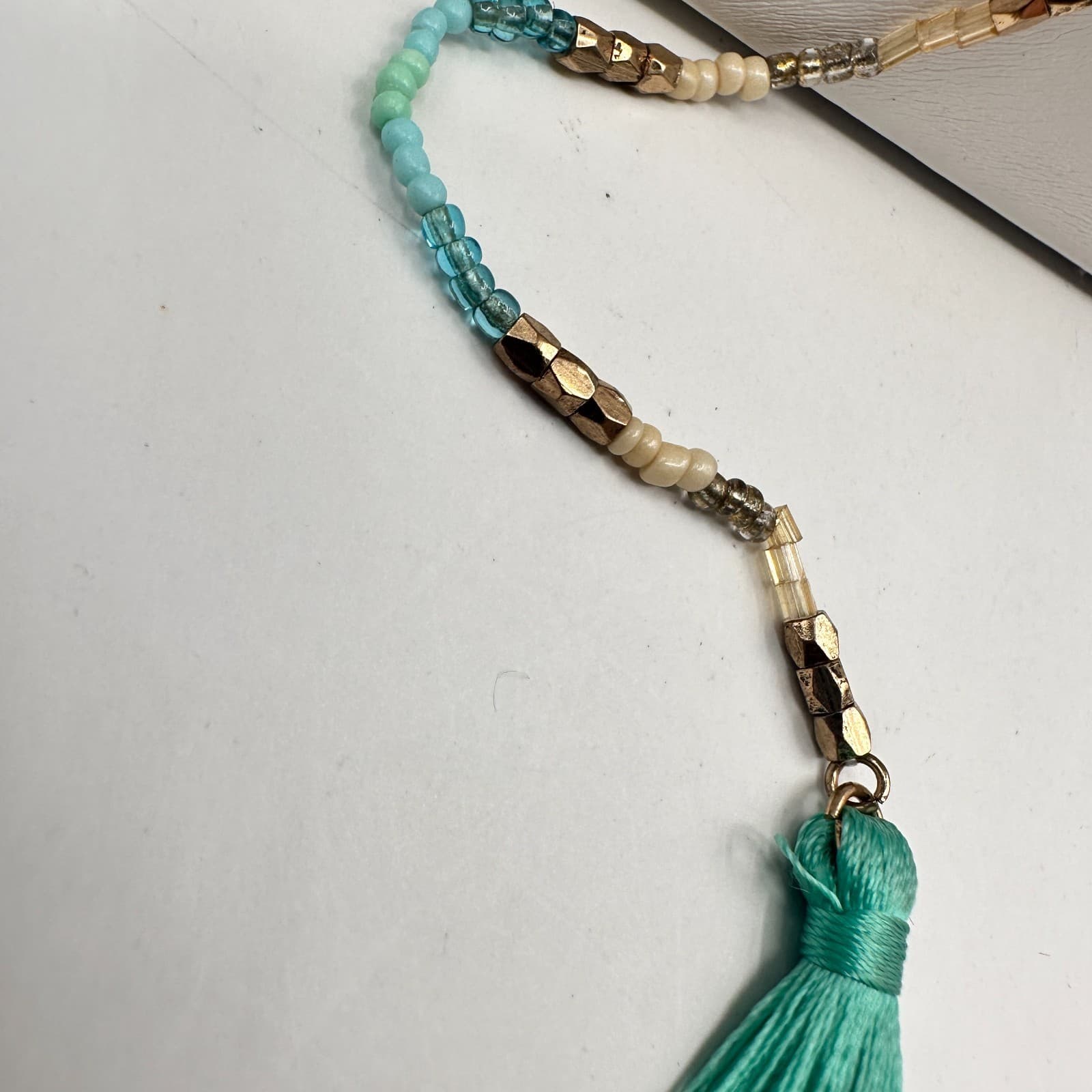 Vintage Y2K Layered Tassel Necklace Gold Tone Mint Green Seed Bead Boho Jewelry - Thumbnail 11