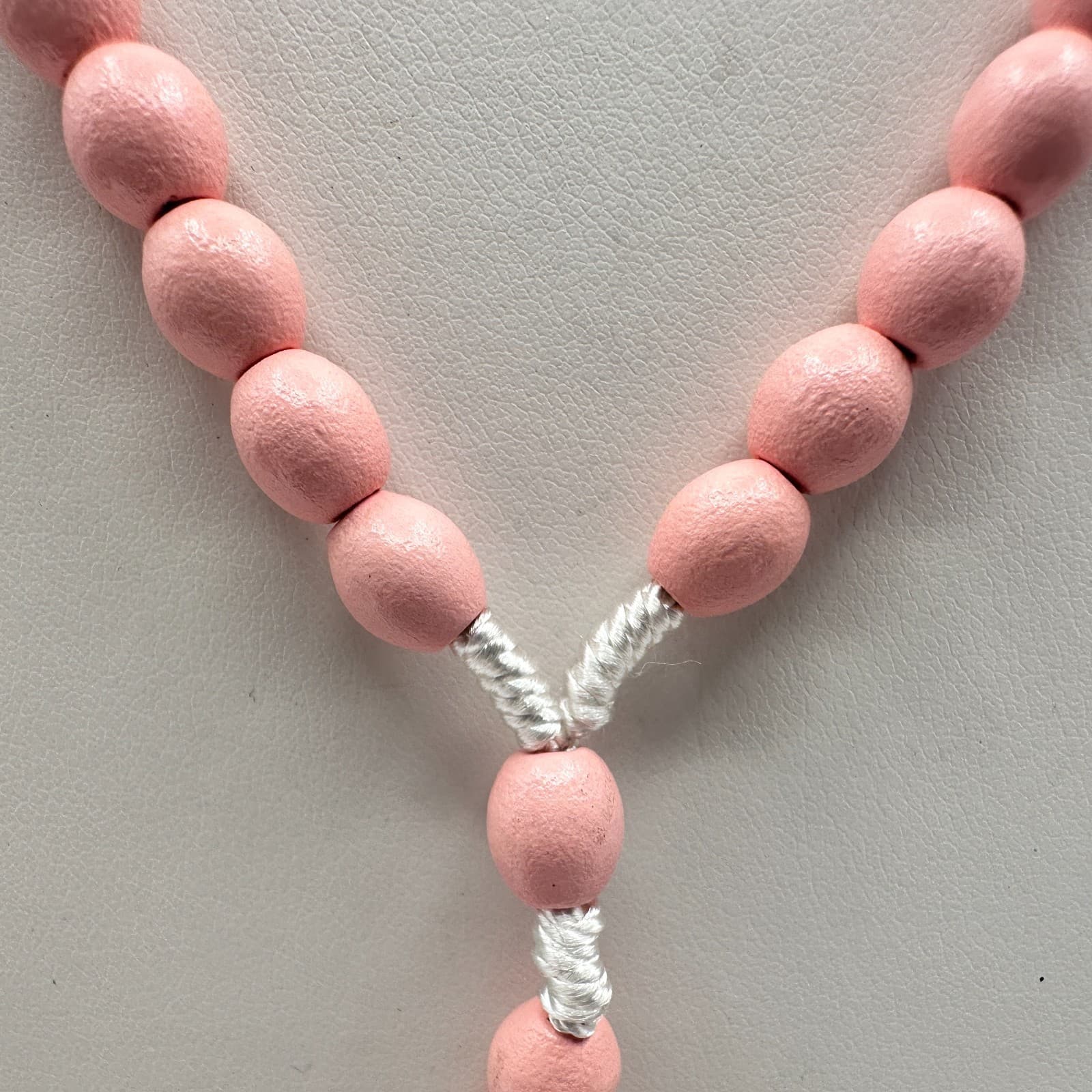 Vintage 80s Pink Wood Bead Rosary Necklace INRI Catholic Crucifix Religious - Thumbnail 5
