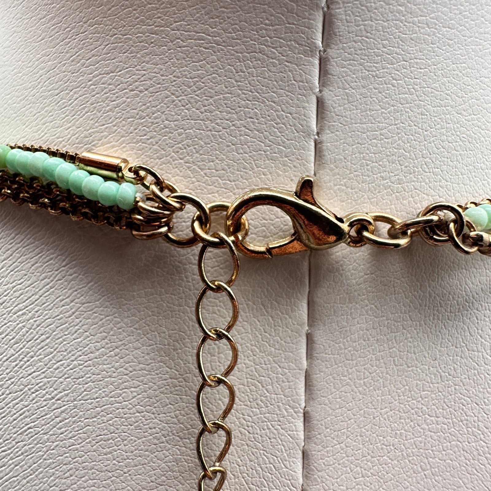 Vintage Y2K Layered Tassel Necklace Gold Tone Mint Green Seed Bead Boho Jewelry - Thumbnail 12