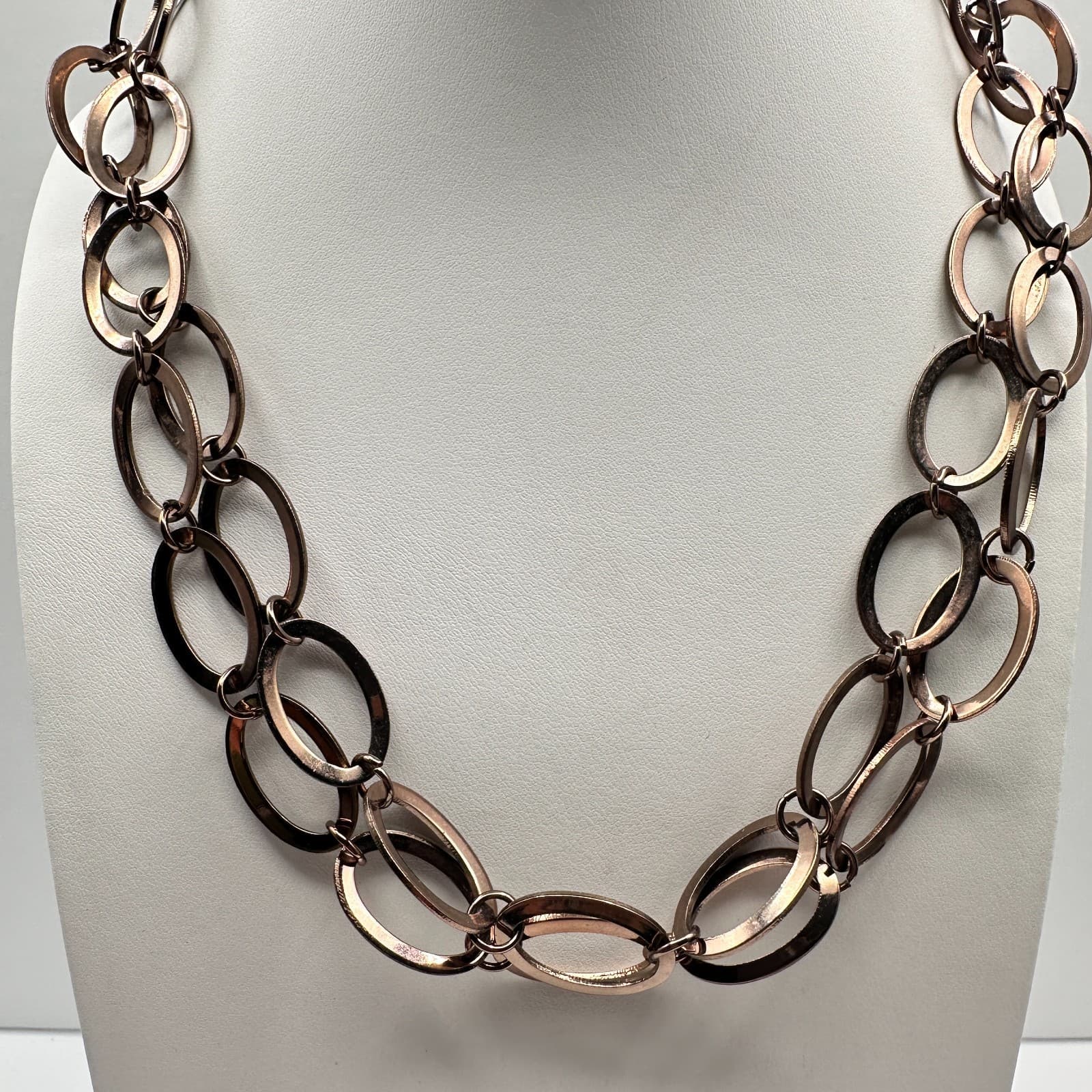Vintage 90s Rose Gold Tone Chunky Oval Link Chain Statement Necklace Jewelry - Thumbnail 8