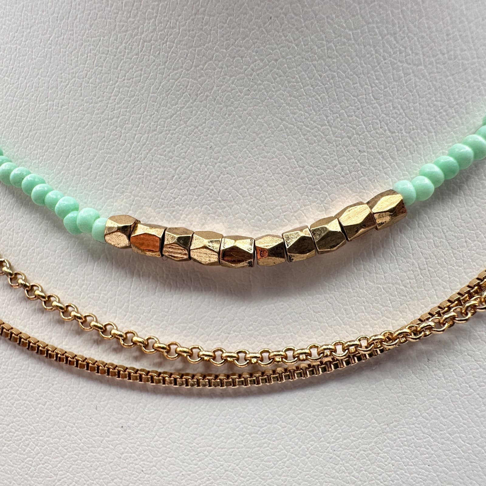 Vintage Y2K Layered Tassel Necklace Gold Tone Mint Green Seed Bead Boho Jewelry - Thumbnail 7
