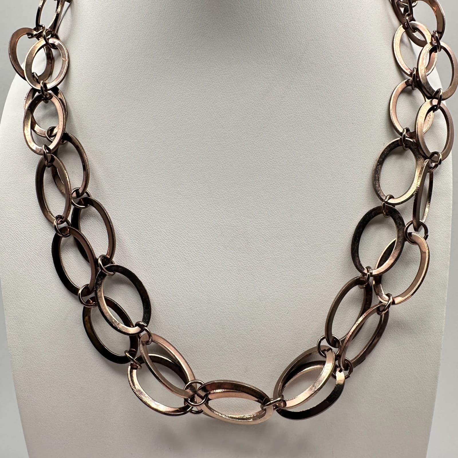 Vintage 90s Rose Gold Tone Chunky Oval Link Chain Statement Necklace Jewelry - Thumbnail 2