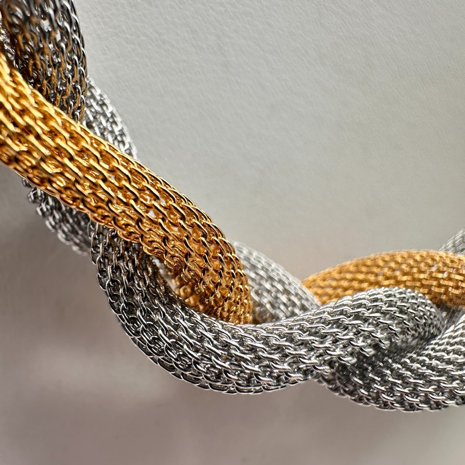 Vintage 90s Two Tone Twisted Mesh Multi-Strand Statement Necklace Jewelry - Thumbnail 4