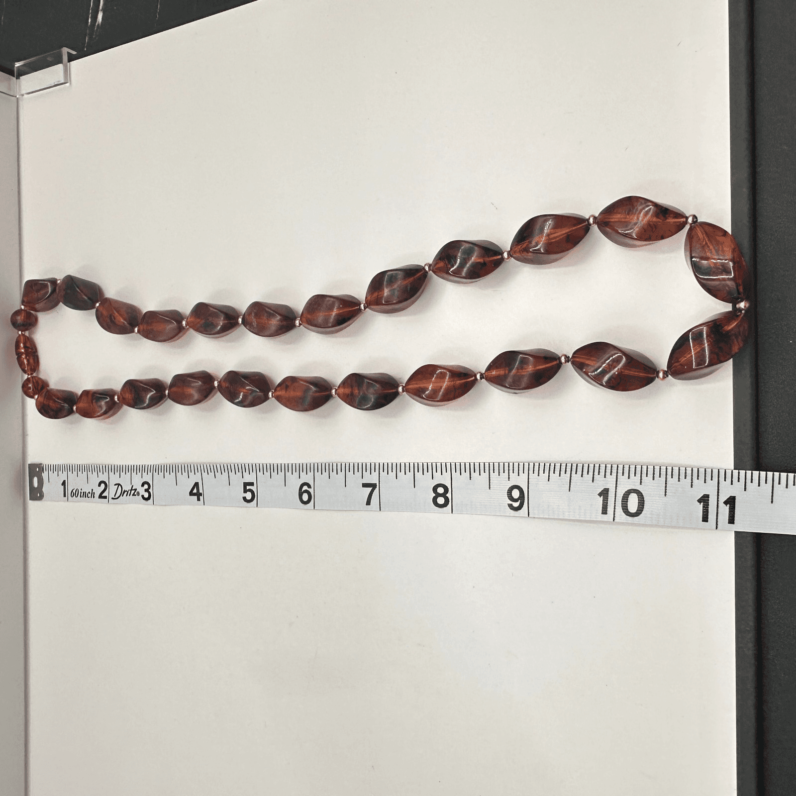 Vintage 90s Faux Amber Resin Chunky Necklace Brown Twisted Beaded Jewelry - Thumbnail 7