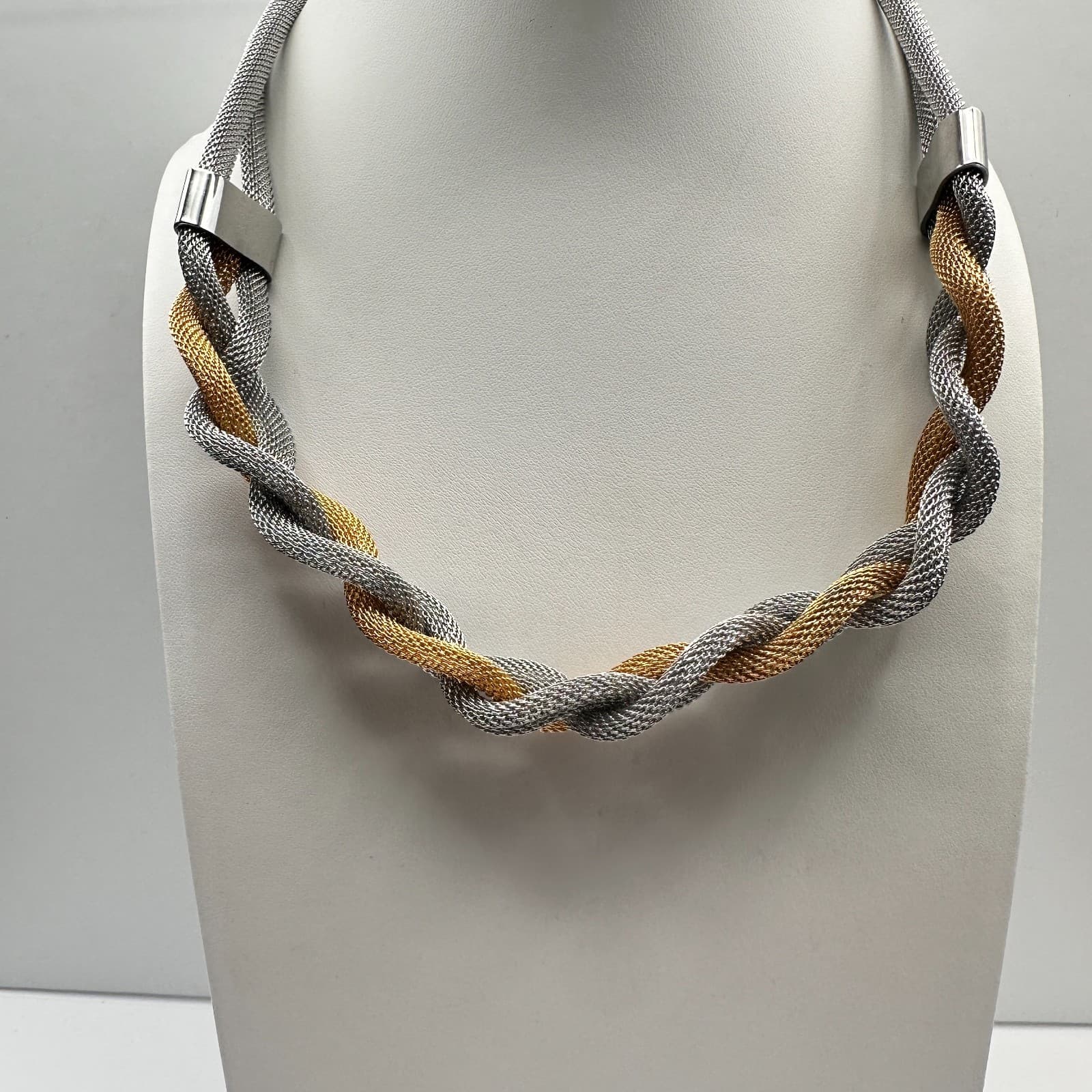 Vintage 90s Two Tone Twisted Mesh Multi-Strand Statement Necklace Jewelry - Thumbnail 2