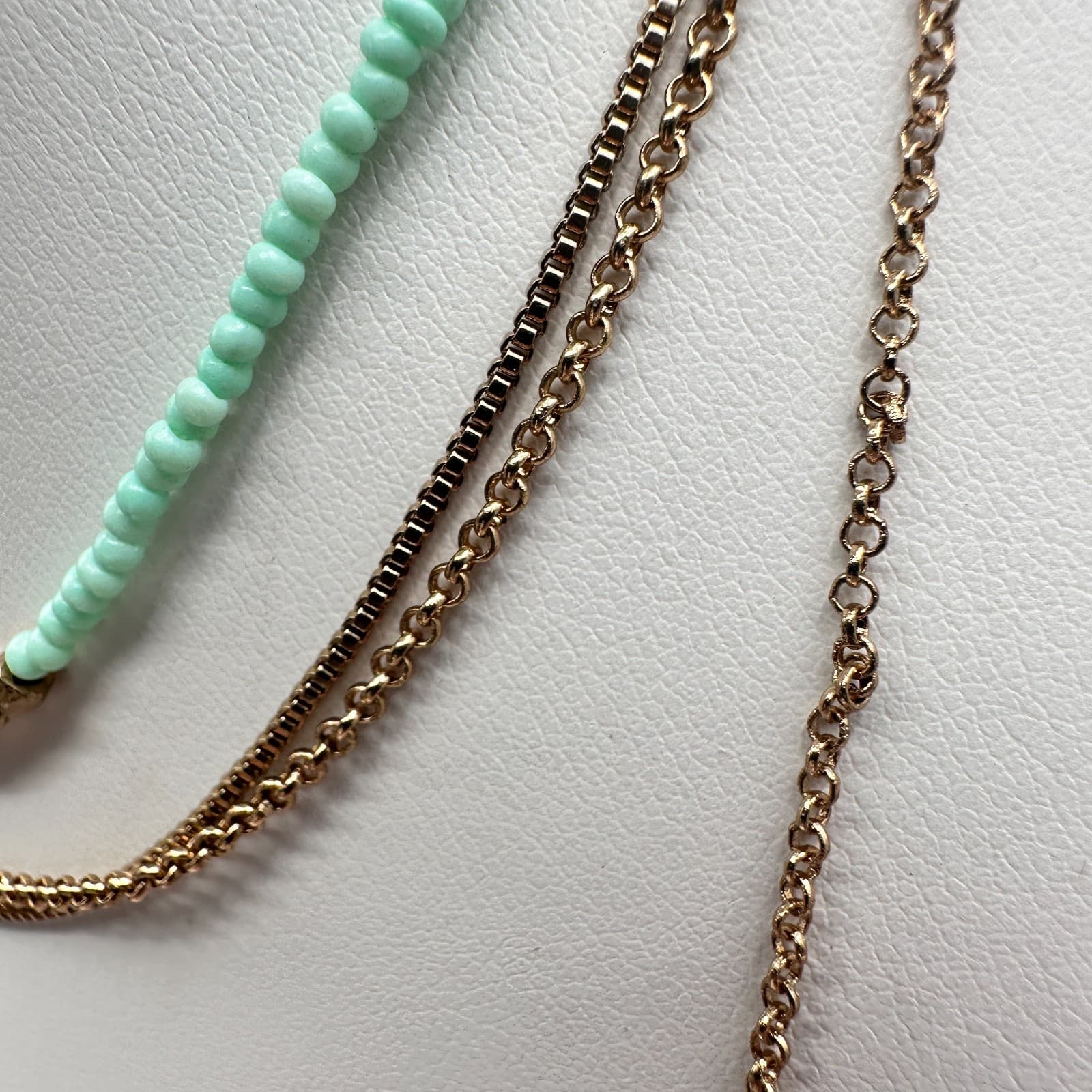 Vintage Y2K Layered Tassel Necklace Gold Tone Mint Green Seed Bead Boho Jewelry - Thumbnail 9