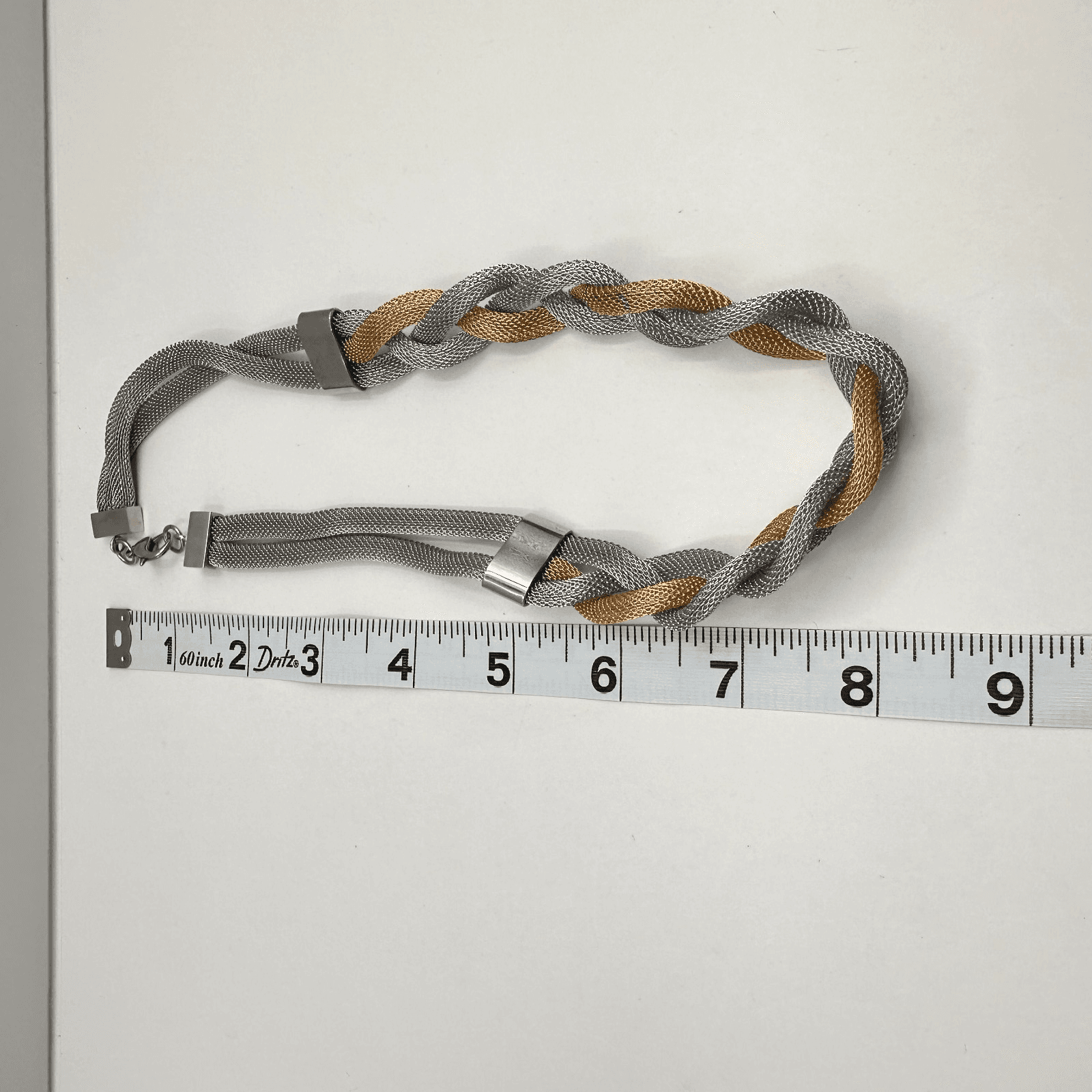 Vintage 90s Two Tone Twisted Mesh Multi-Strand Statement Necklace Jewelry - Thumbnail 8