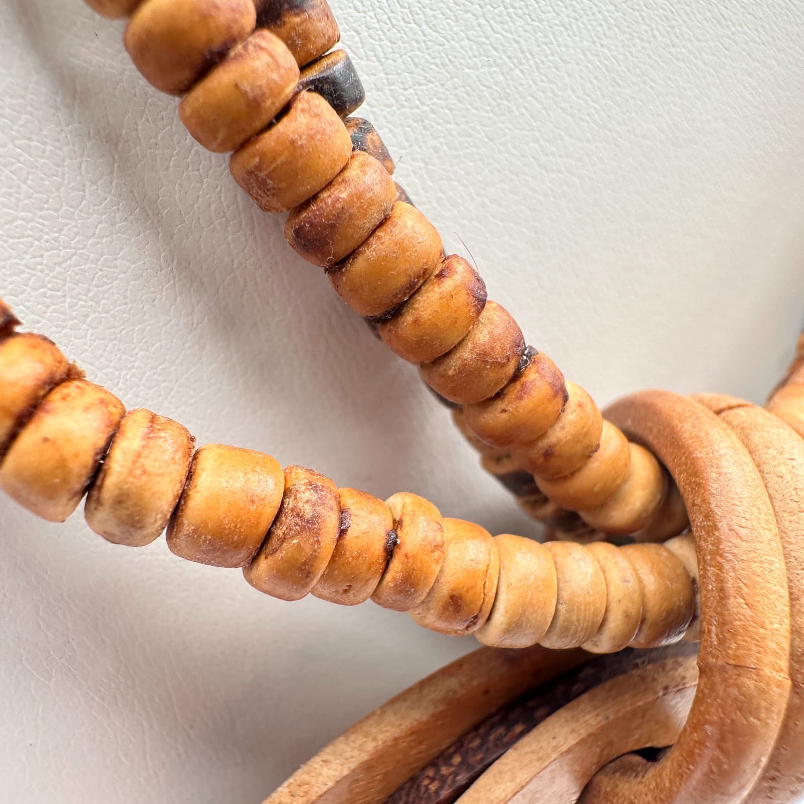 Vintage 80s Multi-strand wooden bead necklace with two circular pendants jewelry - Thumbnail 6