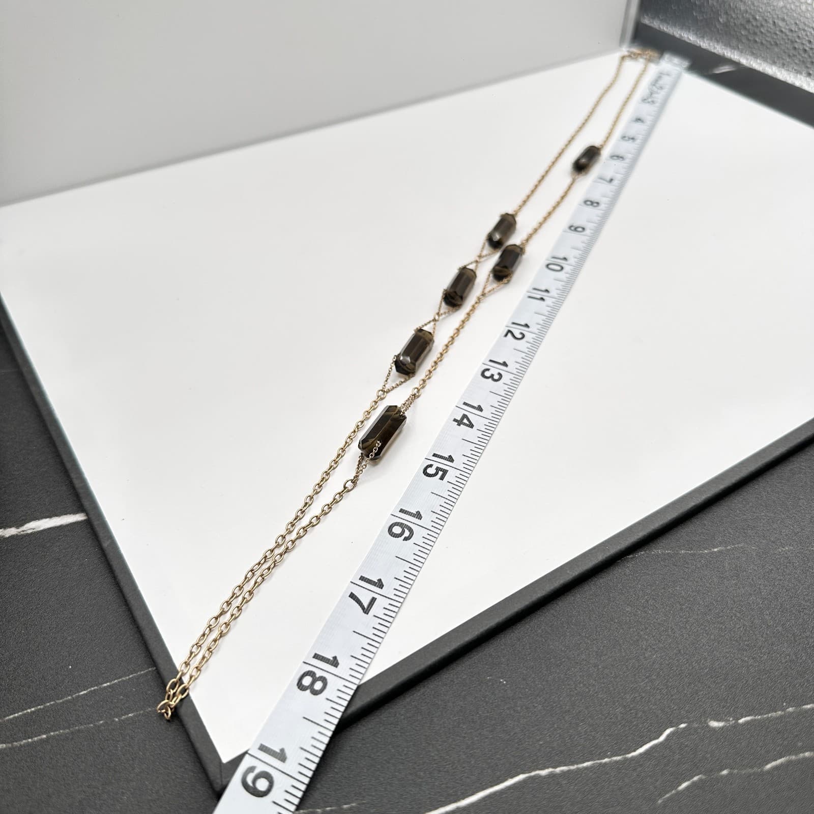 Vintage 80s Gold Tone Layered Necklace Faceted Dark Barrel Bead Stations Jewelry - Thumbnail 12