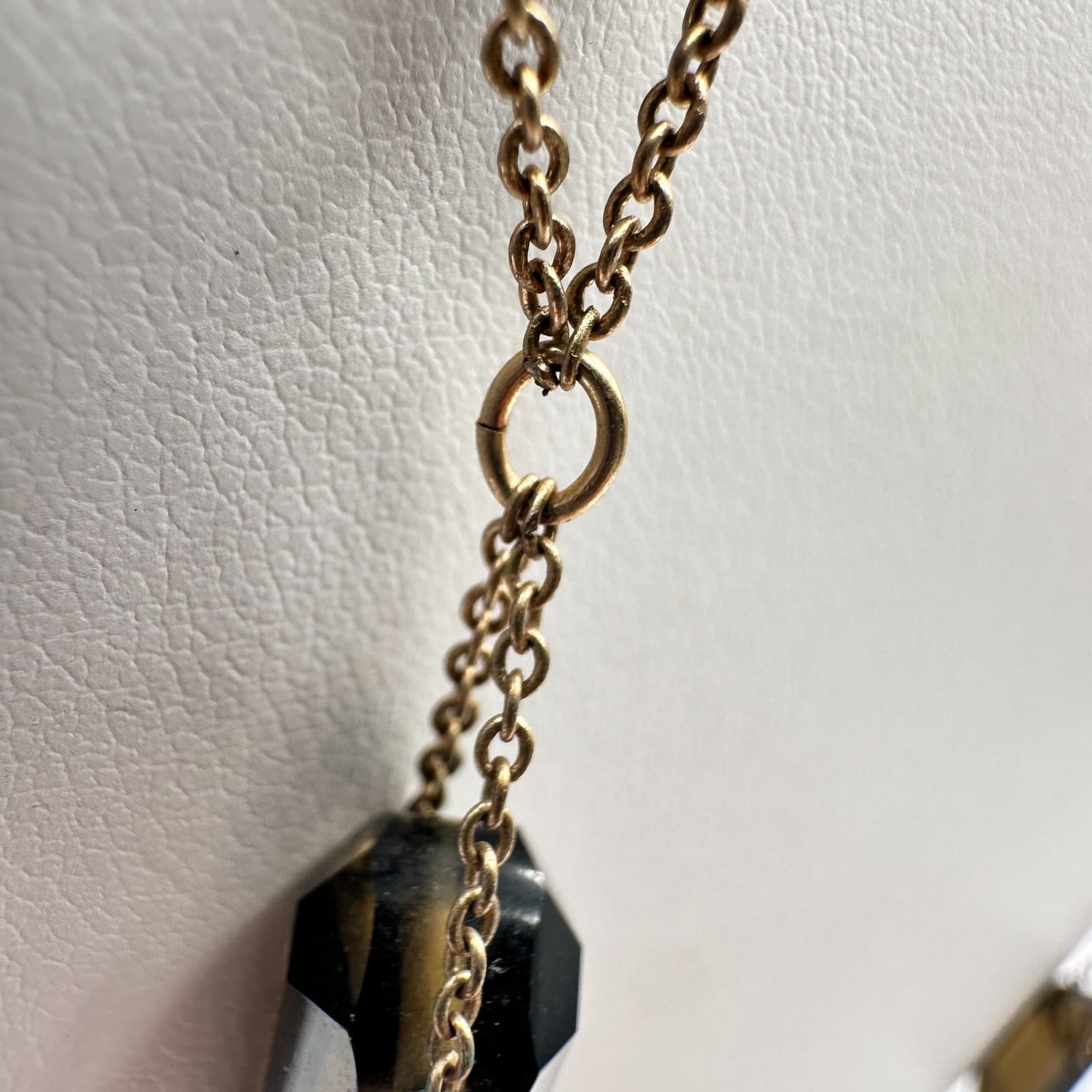 Vintage 80s Gold Tone Layered Necklace Faceted Dark Barrel Bead Stations Jewelry - Thumbnail 11