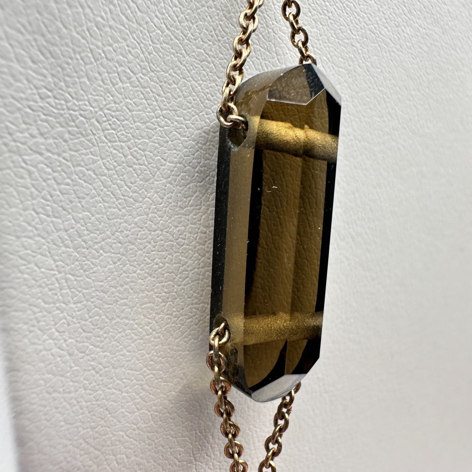 Vintage 80s Gold Tone Layered Necklace Faceted Dark Barrel Bead Stations Jewelry - Thumbnail 10