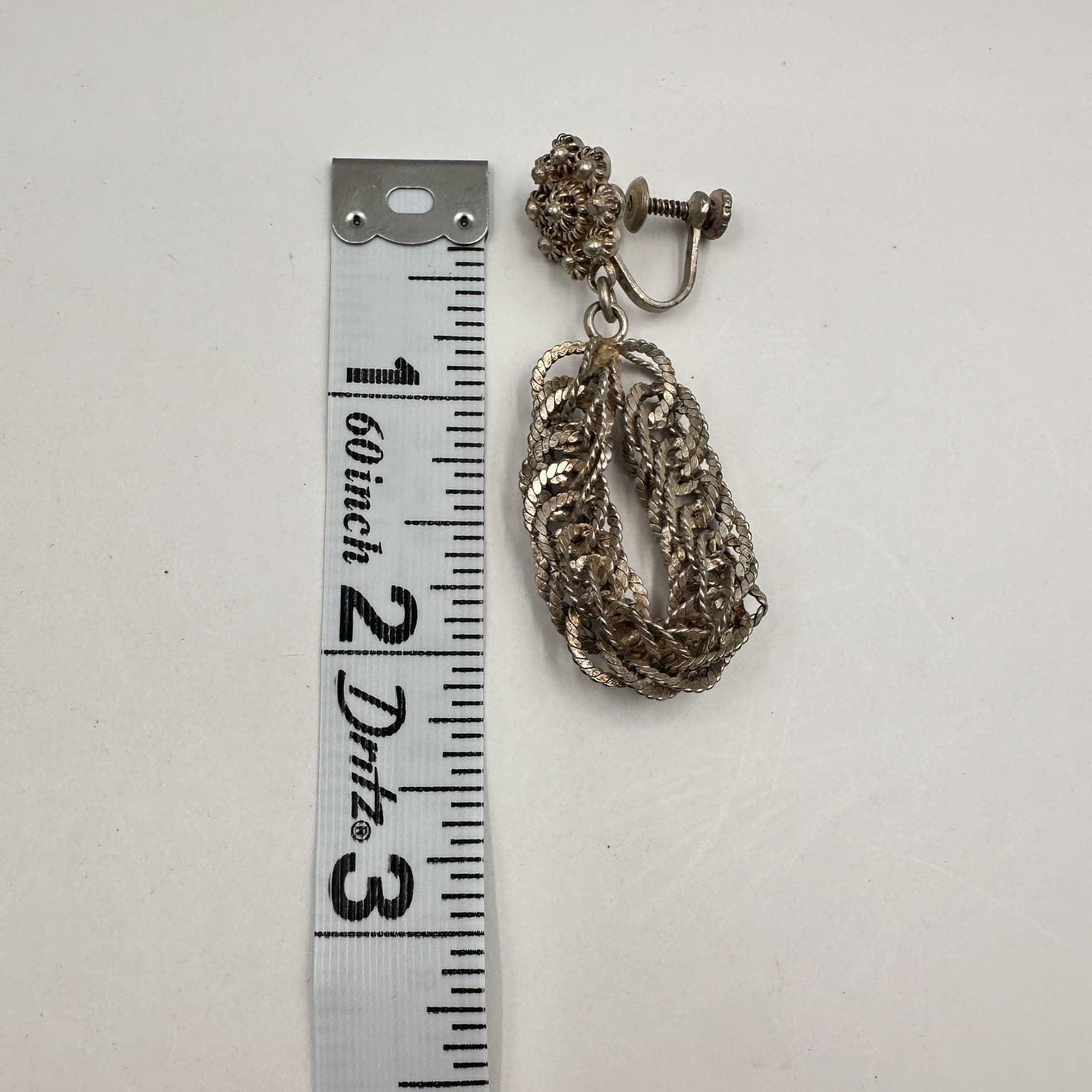 Vintage 80s 90s Silver Tone Woven Mesh Chain Dangle Earrings Screw Back Jewelry - Thumbnail 7