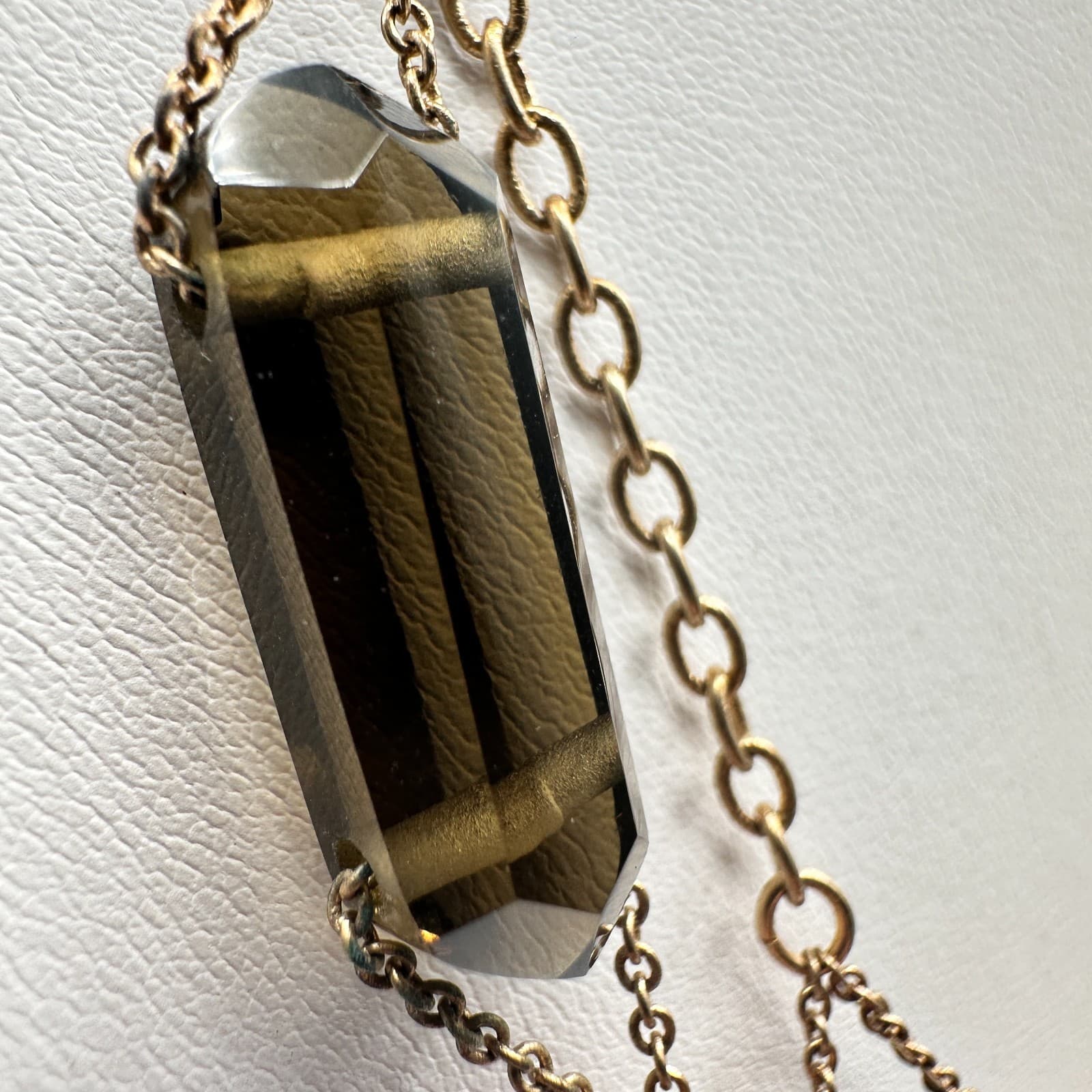 Vintage 80s Gold Tone Layered Necklace Faceted Dark Barrel Bead Stations Jewelry - Thumbnail 7