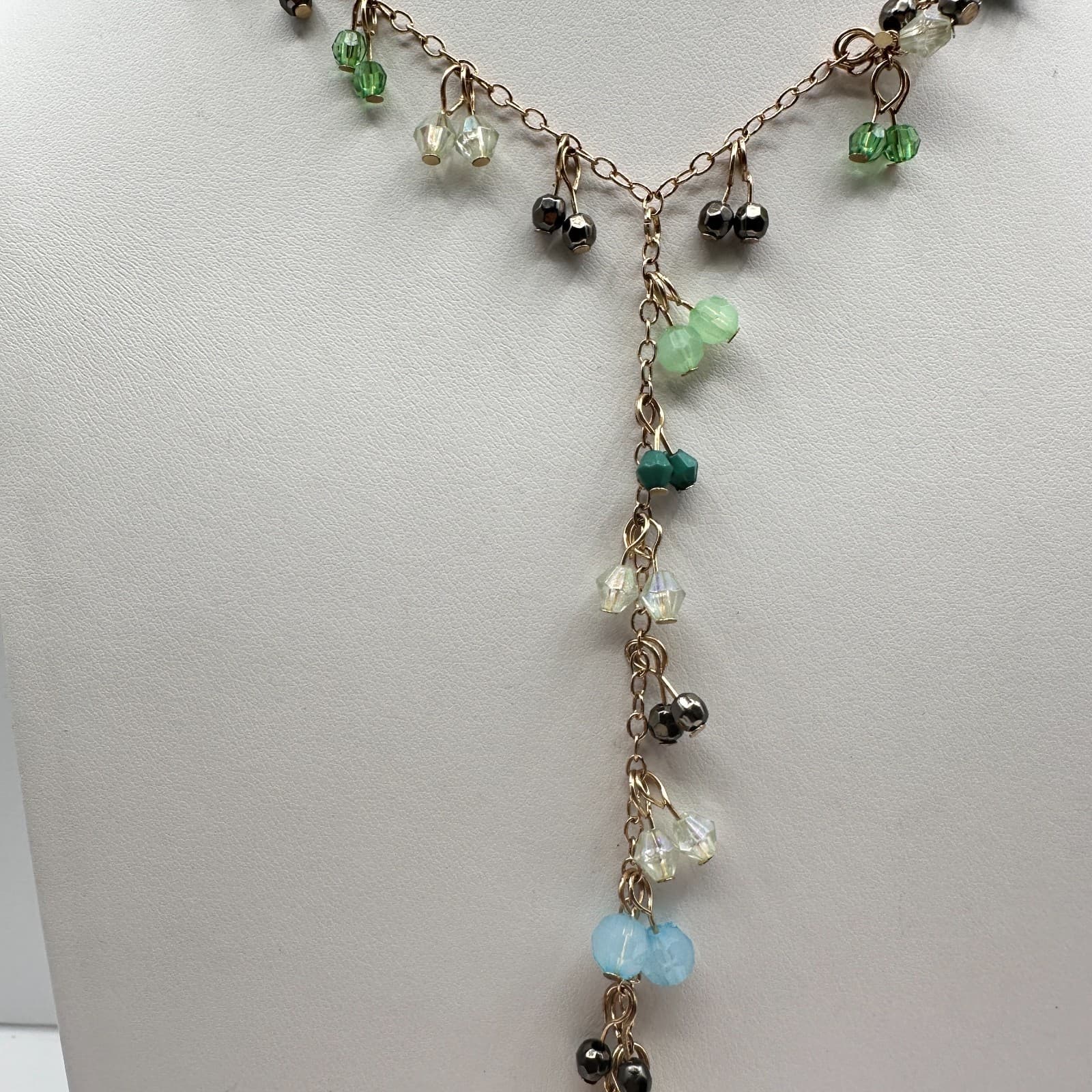 Vintage 80 Gold Tone Y-Drop Tassel Necklace Multicolor Bead Boho Jewelry - Thumbnail 3