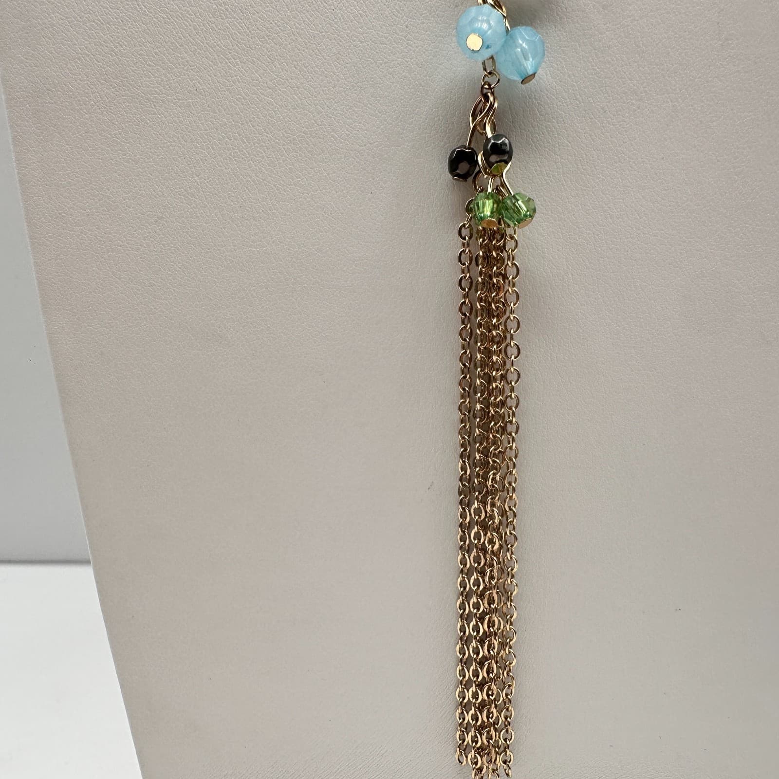 Vintage 80 Gold Tone Y-Drop Tassel Necklace Multicolor Bead Boho Jewelry - Thumbnail 9