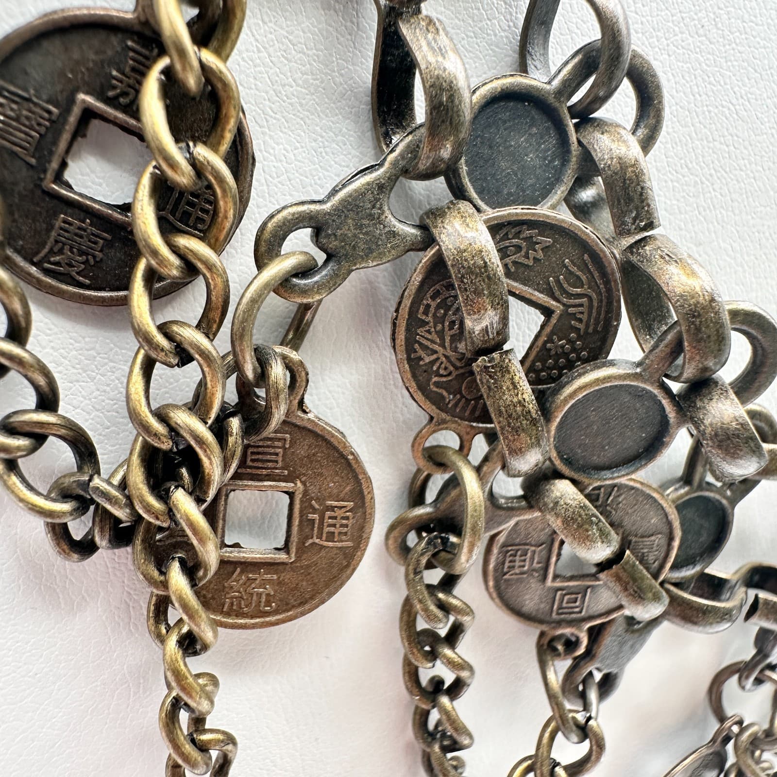 Vintage 90s Multi Layer Coin Statement Necklace Bronze Tone Boho Chunky Bib - Thumbnail 5