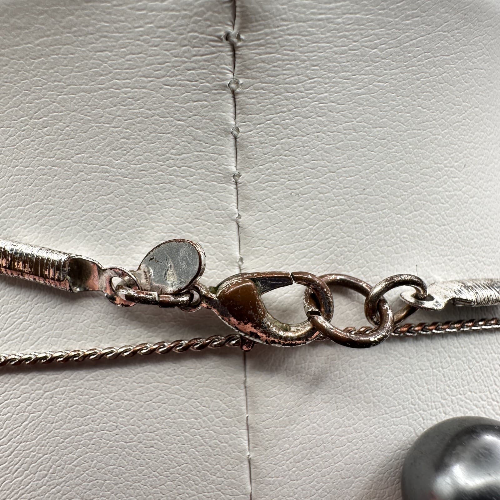 Vintage 90s Multi Strand Grey Faux Pearl Station Beads Necklace Silver Tone - Thumbnail 8