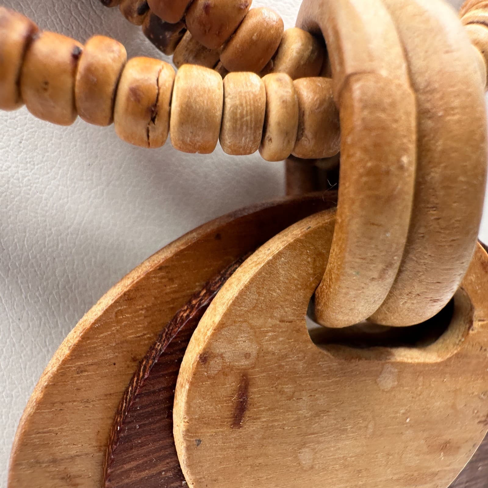 Vintage 80s Multi-strand wooden bead necklace with two circular pendants jewelry - Thumbnail 4