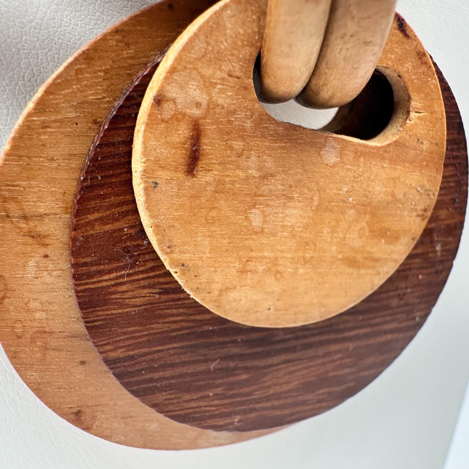 Vintage 80s Multi-strand wooden bead necklace with two circular pendants jewelry - Thumbnail 5