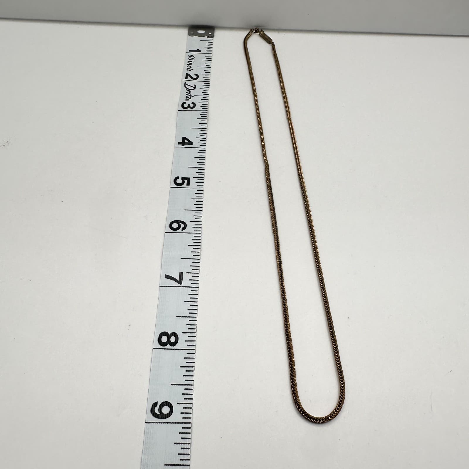 Vintage 90s Gold Tone Herringbone Wheat Chain Necklace Minimalist Classic - Thumbnail 8