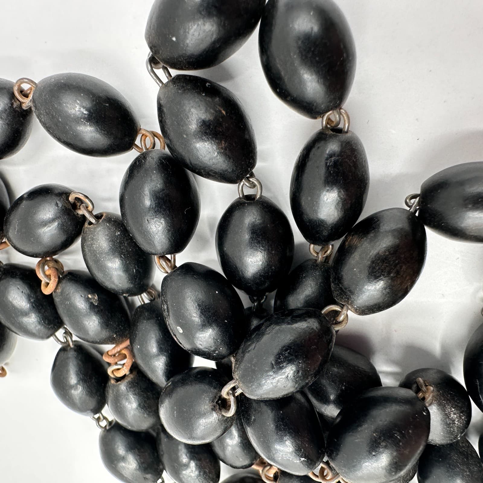 Vintage 80s Wooden Black Beaded Rosary Catholic Crucifix INRI Pendent Necklace - Thumbnail 6