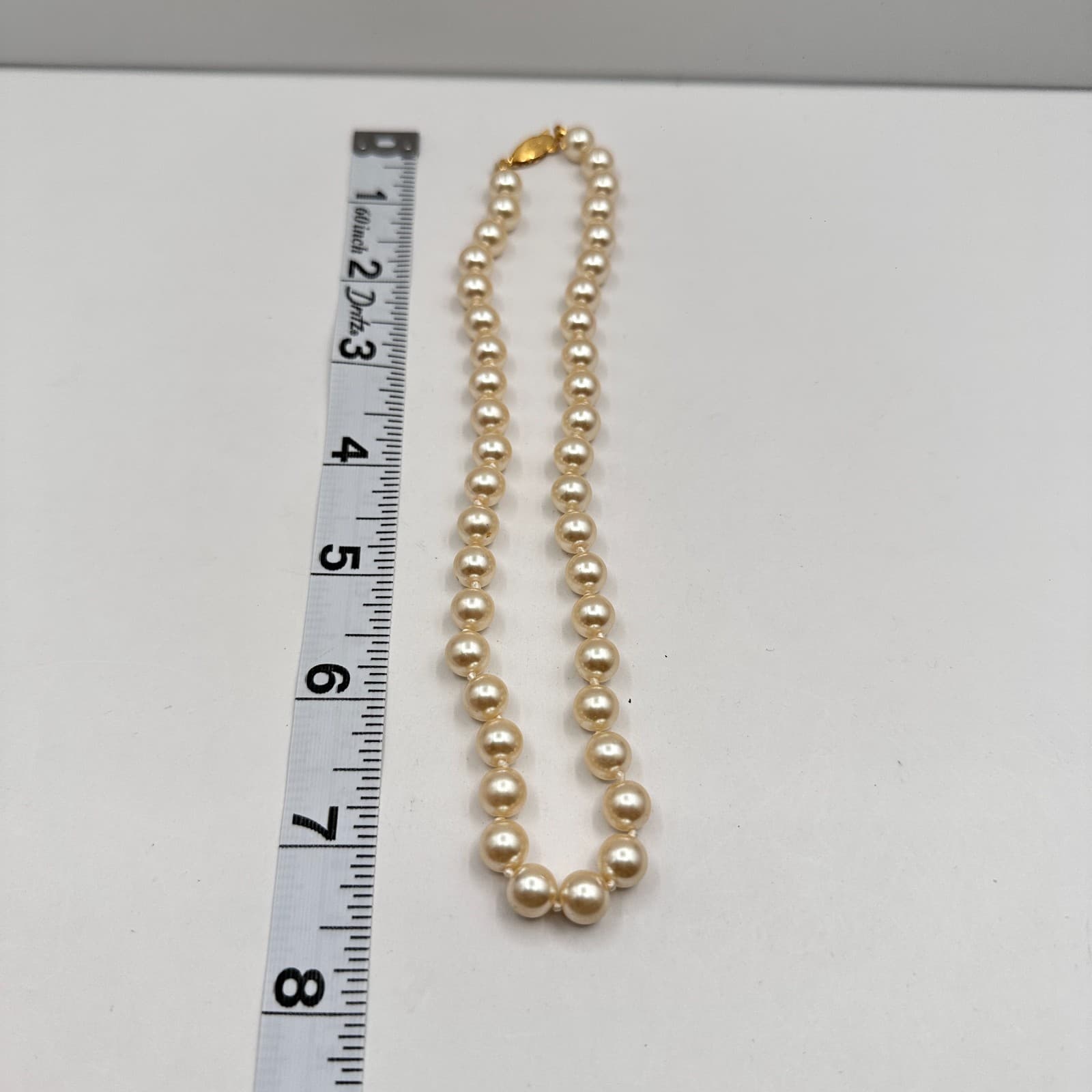 Vintage 90s Ivory Cream Faux Pearl Single Strand Necklace Choker Classic Jewelry - Thumbnail 8