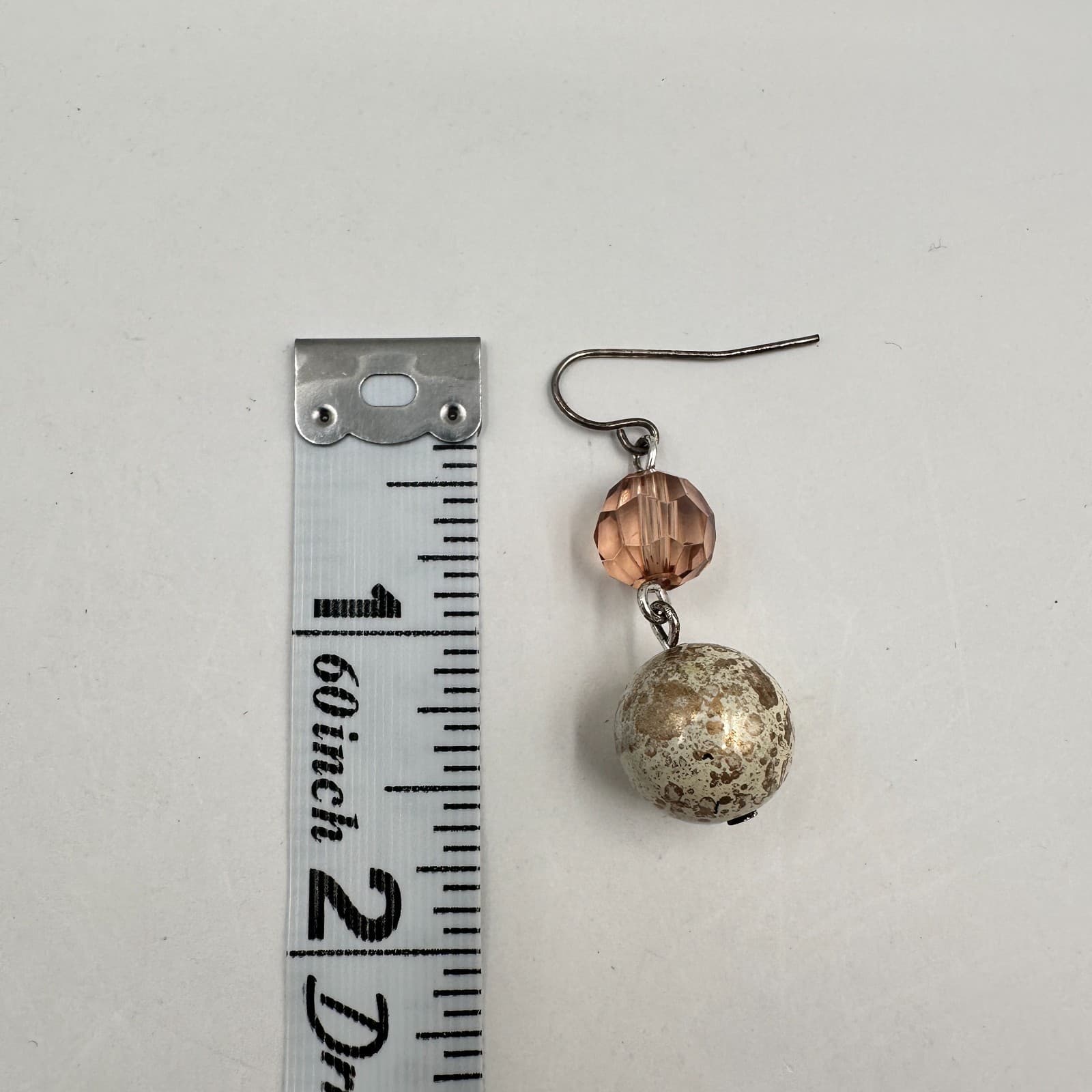 Vintage 90s Spotted Cream Bead Dangle Earrings Pink Glass Hook Boho Jewelry - Thumbnail 7