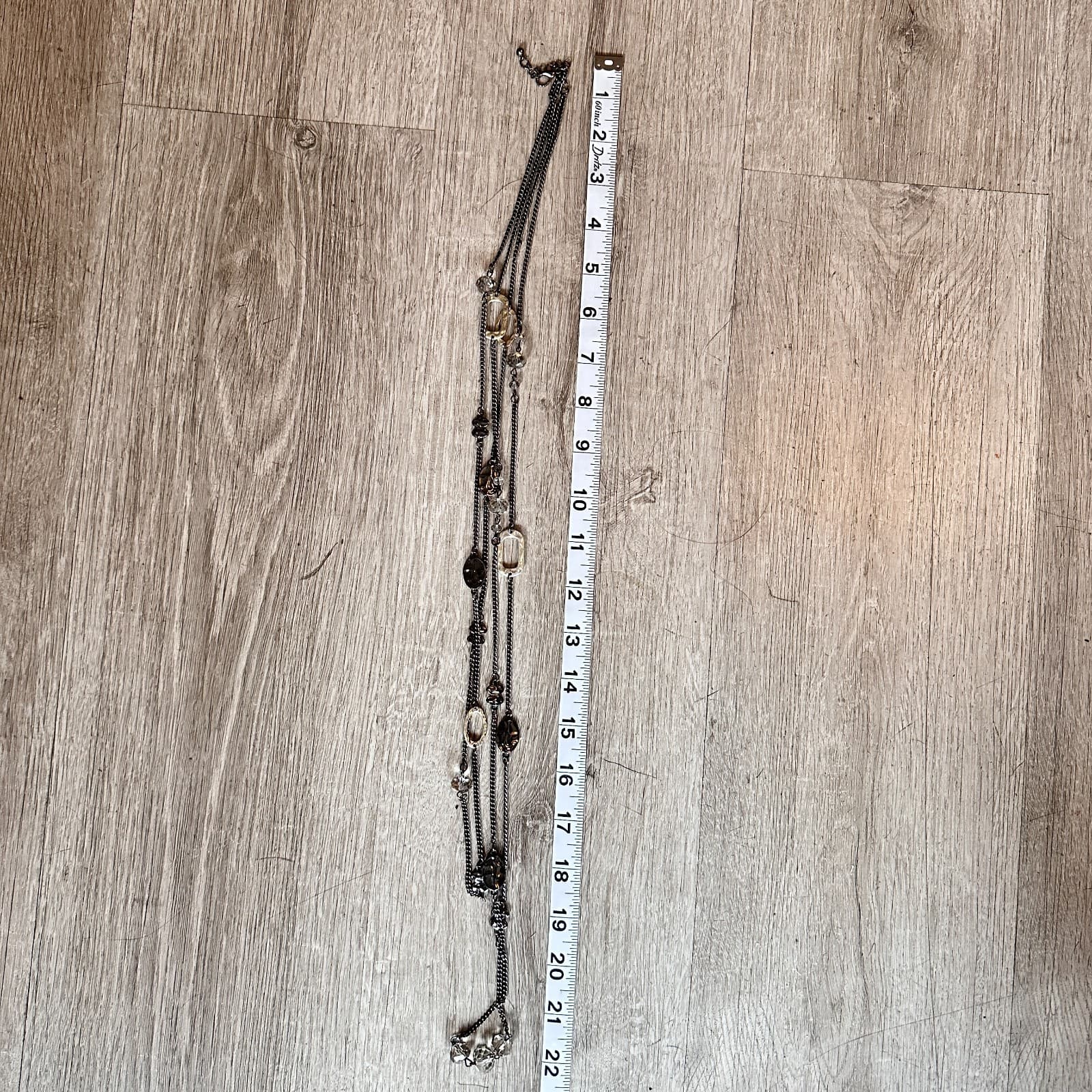 Vintage 80s Gunmetal Station Necklace Clear Beads Black Pendant Jewelry - Thumbnail 9