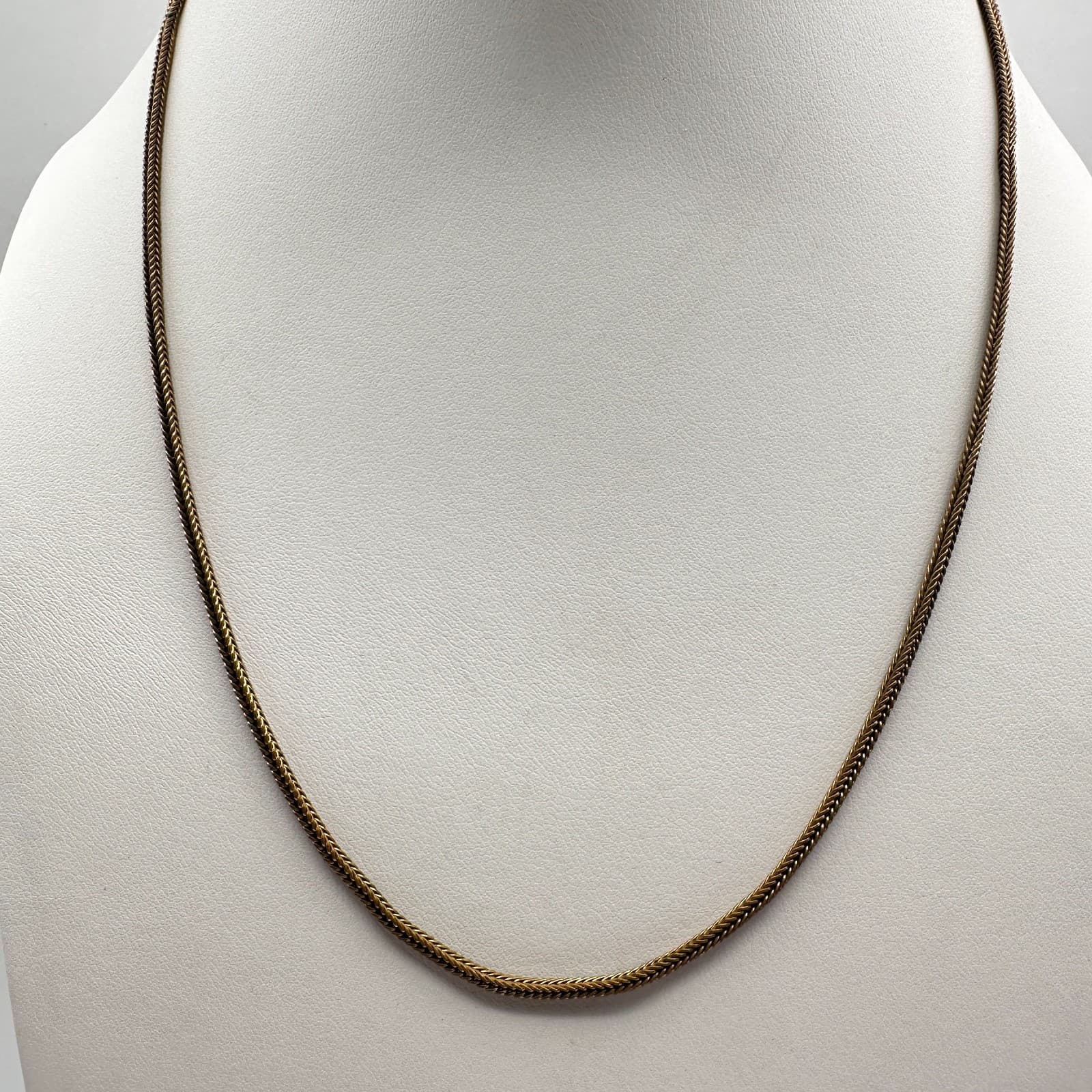 Vintage 90s Gold Tone Herringbone Wheat Chain Necklace Minimalist Classic - Image 1