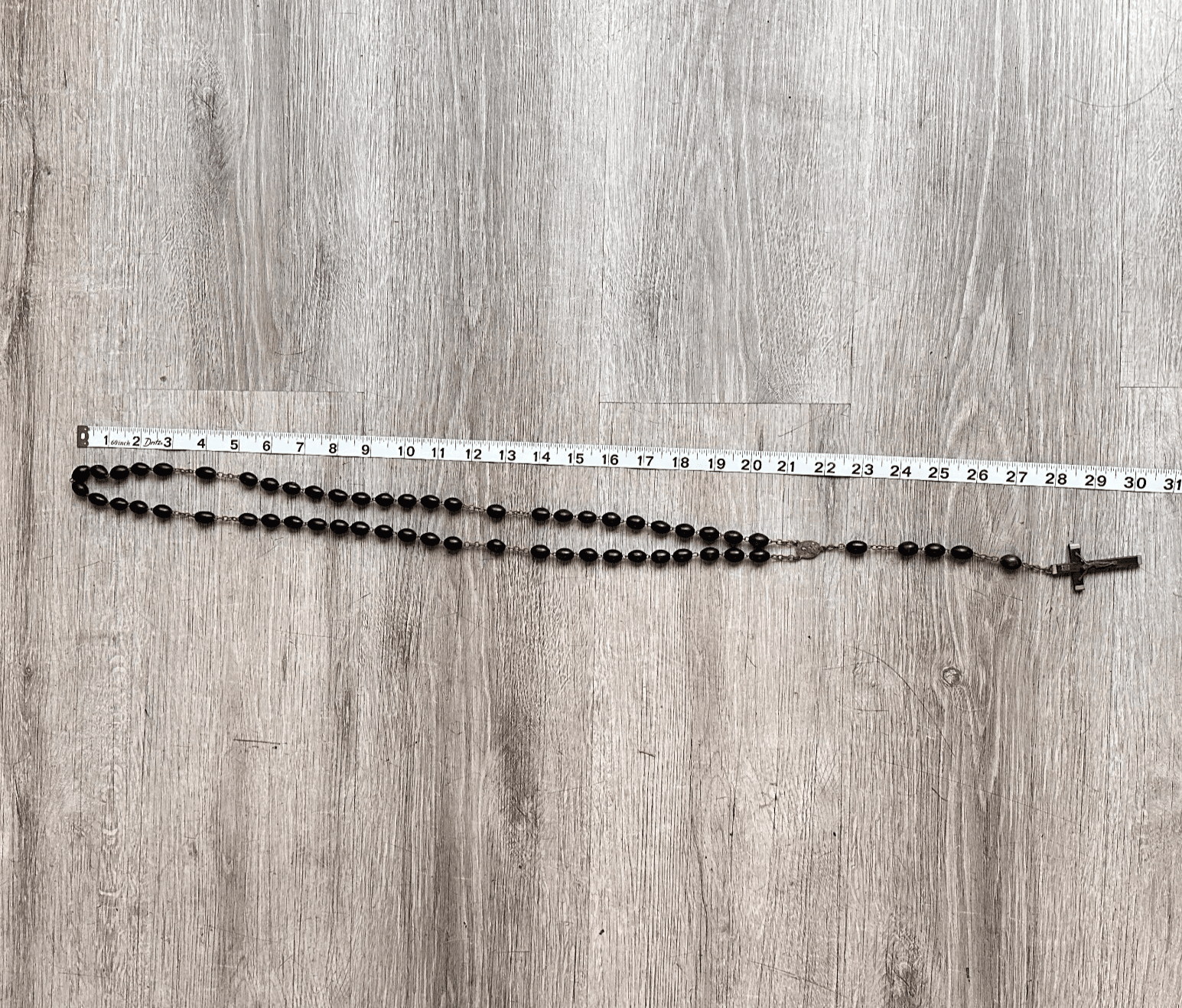 Vintage 80s Wooden Black Beaded Rosary Catholic Crucifix INRI Pendent Necklace - Thumbnail 8