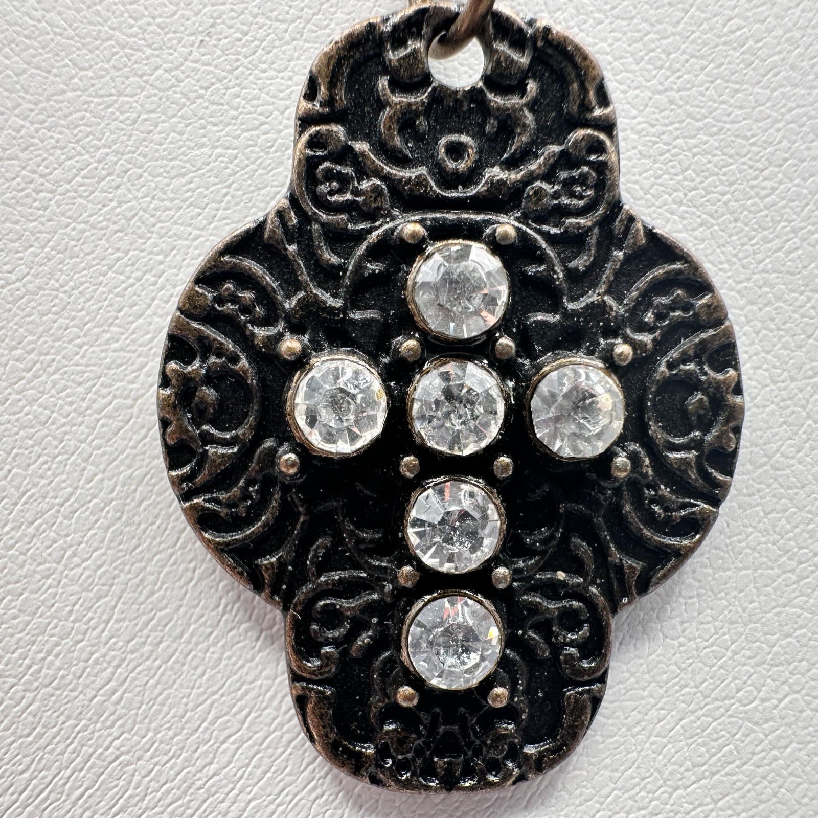 Vintage 70 Black Cross Necklace Quatrefoil Design Antique Finish Jewelry - Thumbnail 2