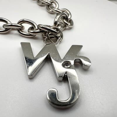Vintage Y2K Silver Tone Initial WS Charm Bracelet Chunky Link Chain Rhinestone - Image 1