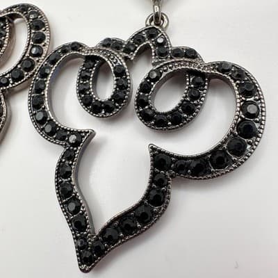 Vintage Y2K Black Rhinestone Chandelier Earrings Gunmetal Filigree Jewelry - Thumbnail 7